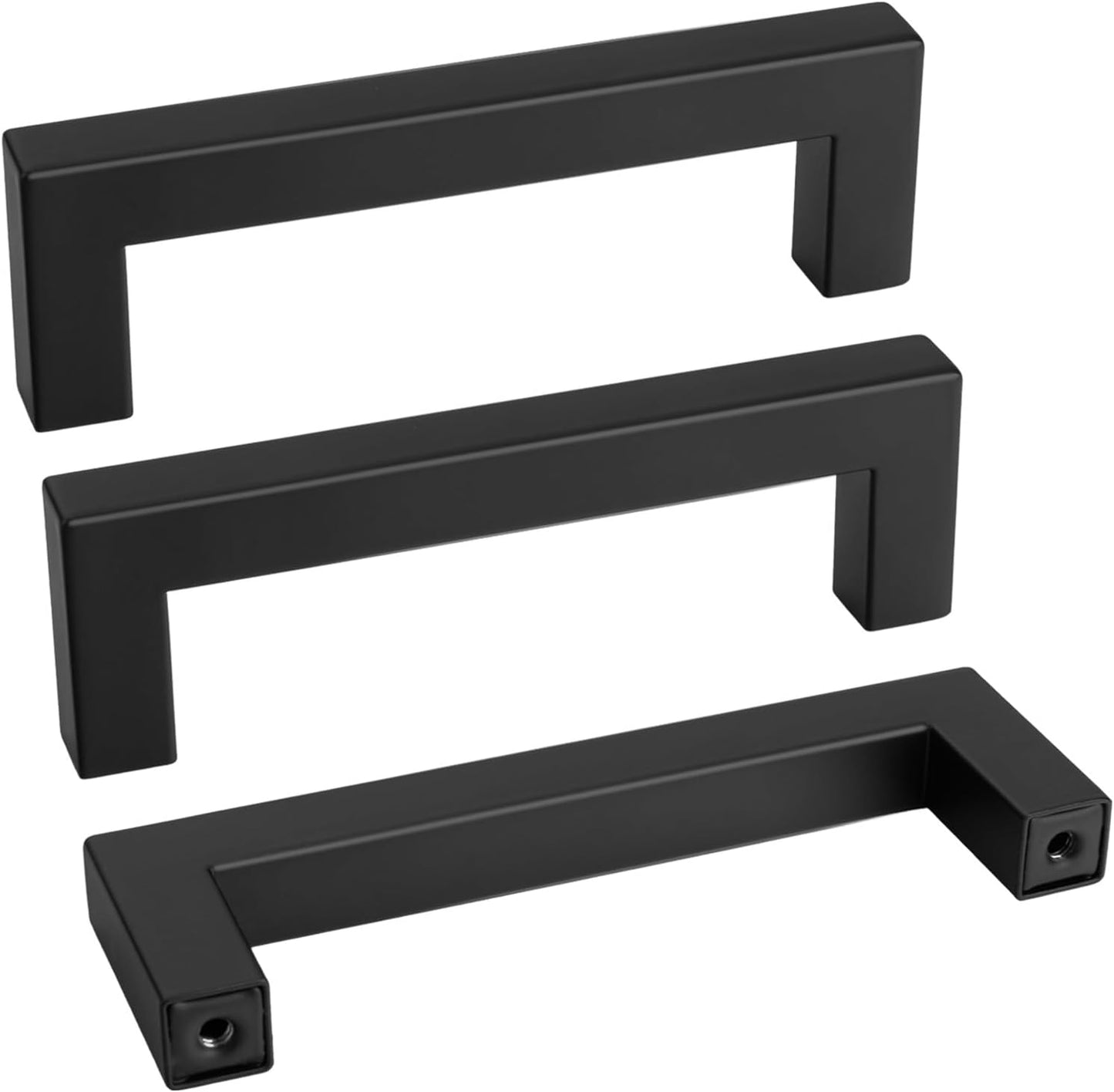 goldenwarm 200 Pack 3 3/4 Inch Black Cabinet Handles Matte Black Drawer Pulls Stainless Steel Cabinet Hardware Square Bar Modern Cabinet Handle for Kitchen Bathroom Cupboard