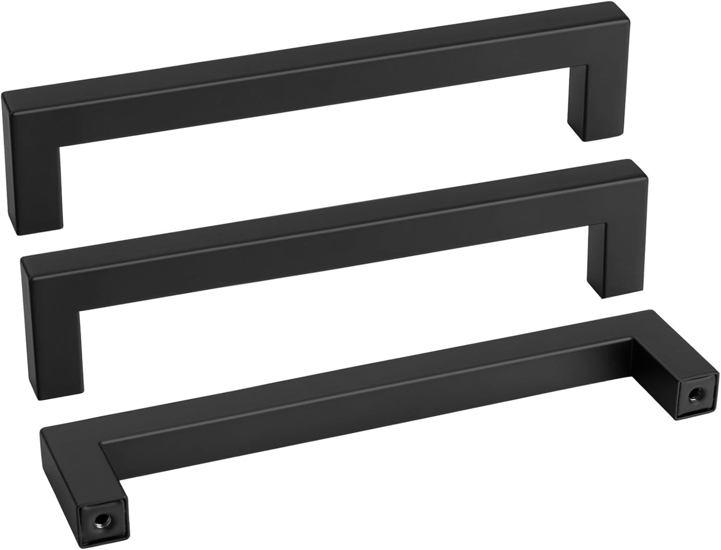 goldenwarm 50 Pack 7-1/2in Black Square Bar Cabinet Pull Drawer Handle Stainless Steel Modern Hardware for Kitchen and Bathroom Cabinets Cupboard,Center to Center 192mm Matte Black Drawer Pulls