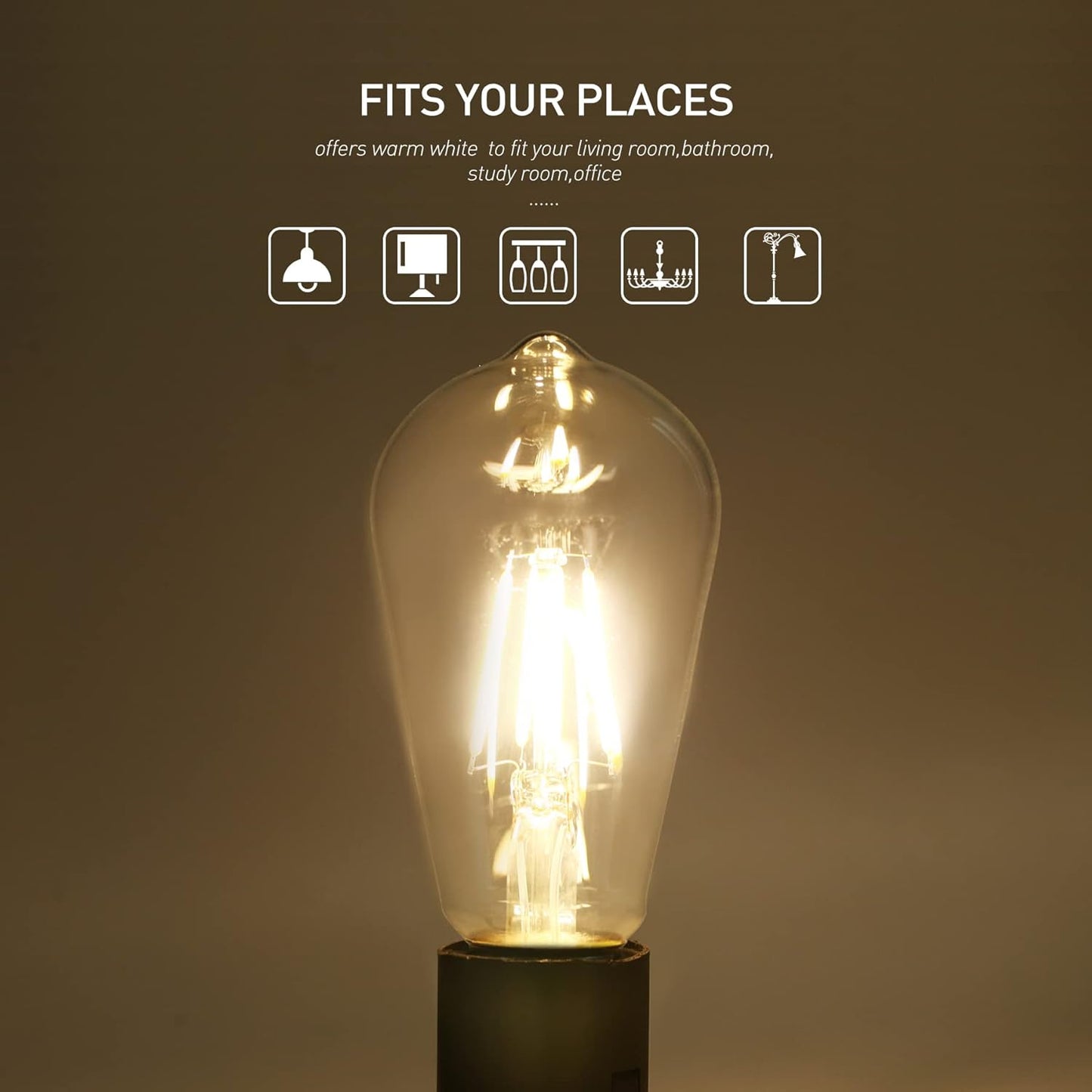 LED Edison Bulb 4W,Antique 40W Vintage Edison Bulb,E26 Light Bulb Non Dimmable Led Bulb 450 Lumens 2300K Amber Warm,Pack of 6