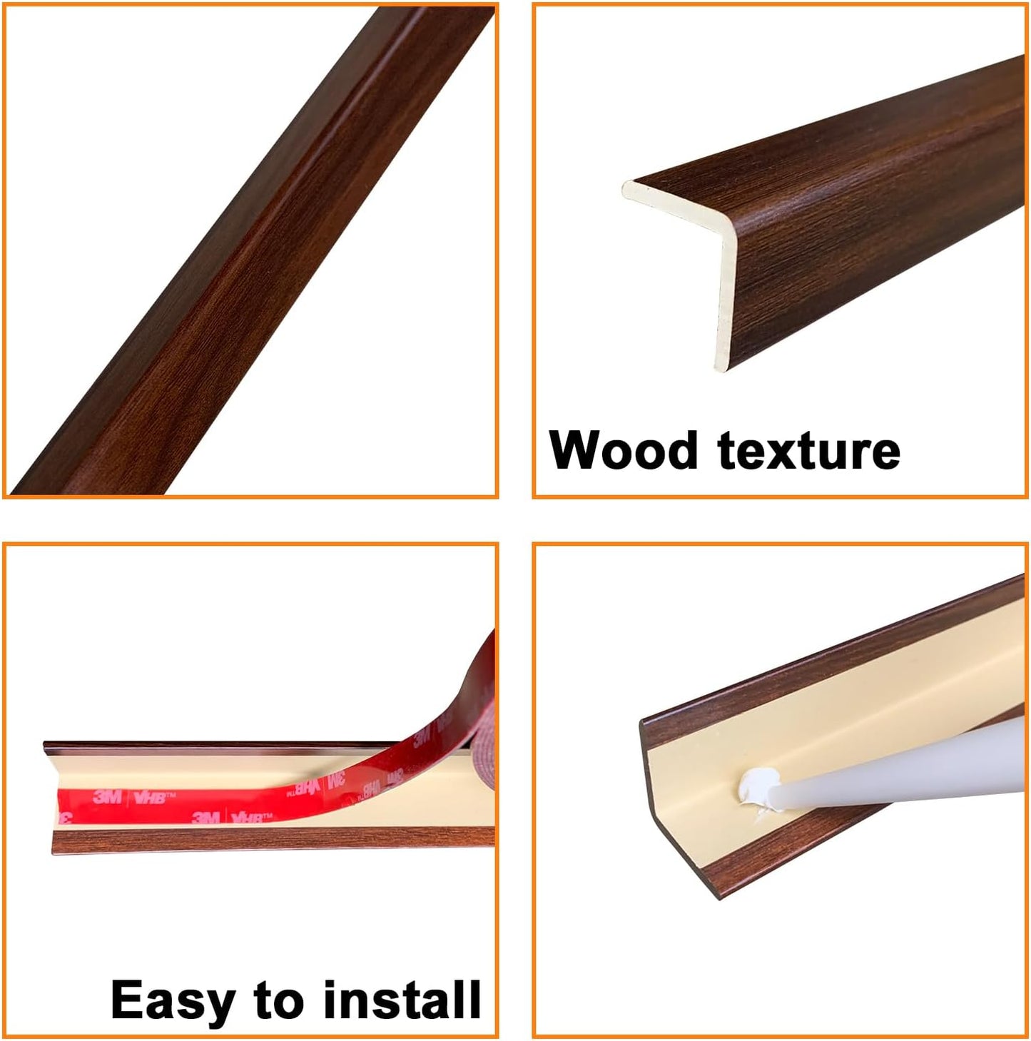 Wall Corner Protector 3PCS 45" Corner Molding Trim Black Wood Grain Corner Trim Decorative Strips for Door and Window Frames Mirror Edges Ceramic Tiles, and Wooden Wall Edges.