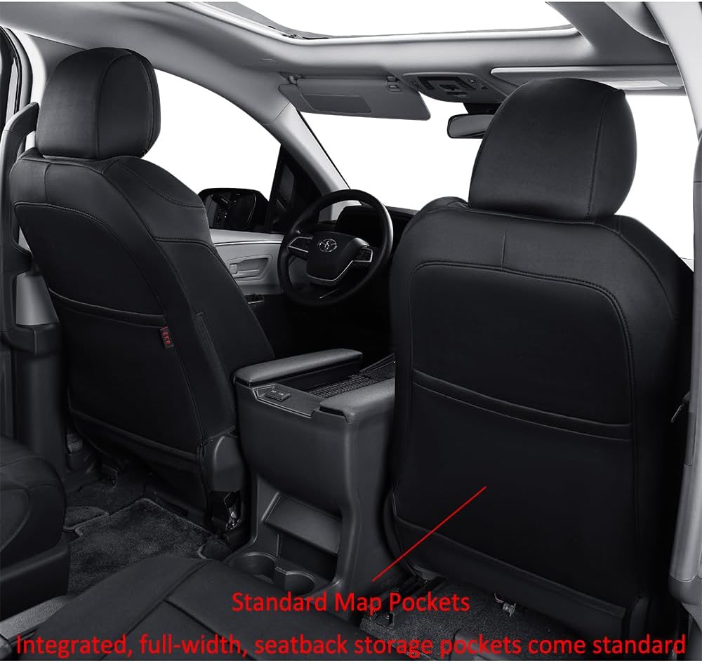 EKR Sienna Seat Covers for 2021 2022 2023 2024 2025 Toyota Sienna LE, XLE,8 Seats,2nd Row 4/2/4 Split,Waterproof Seat Covers Full Set for Trucks,Car Seat Protectors - Three Row,Neoprene (Black)
