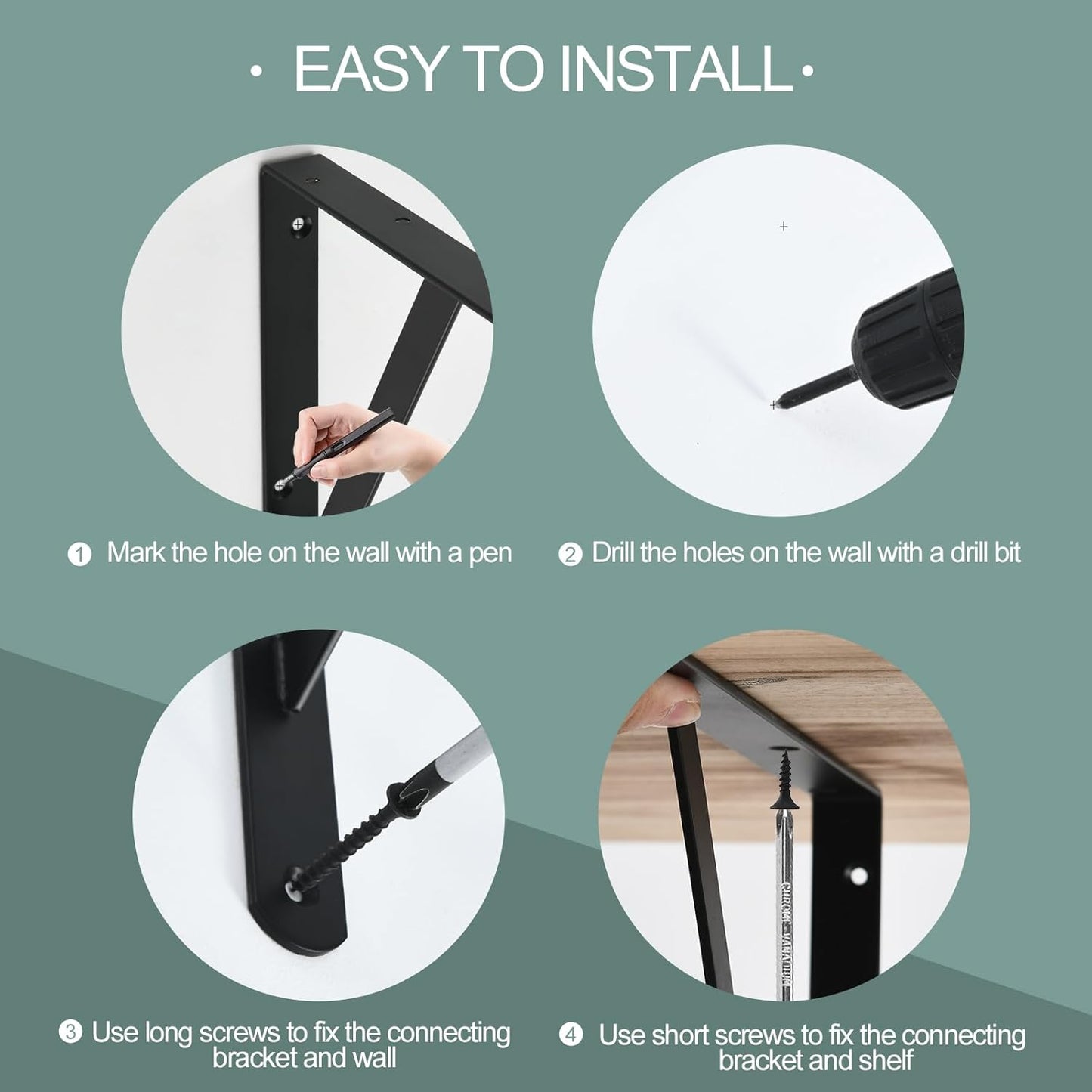 8 Pack L8 x H 6" Black Heavy Duty Shelf Brackets with Screws Metal Shelf Brackets Shelf Support Angle Brackets for Shelves L Brackets Heavy Duty Floating Shelf