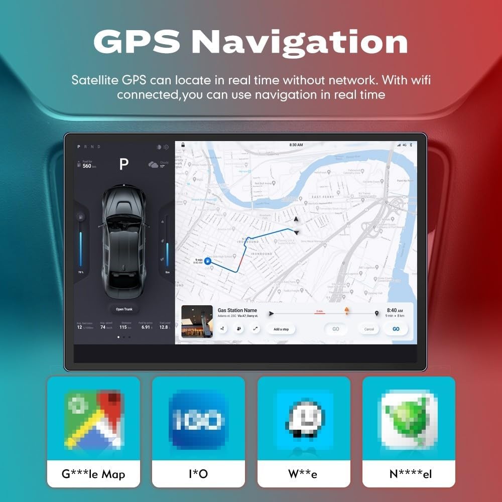 Kunfine Car CarPlay Android Auto Navigation Stereo GPS Radio Camera Display 13.1" QLED Touchscreen Headunit Tablet Media Player for Peugeot 301 2013-2022, if Applicable Octa Core 8G+256G Matte Black