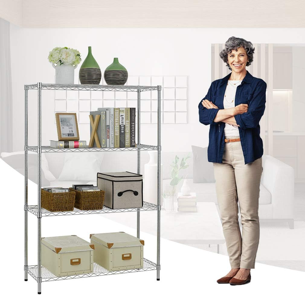 BestOffice Shelving Unit NSF Metal Large Storage Shelves Heavy Duty Height Adjustable Commercial Grade Steel Utility Layer Shelf Rack Organizer (36x14x54, Chrome)