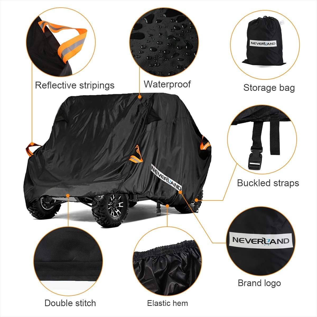 NEVERLAND UTV Cover Heavy Duty Ranger Cover Waterproof 4-6 Seater Side by Side Covers 4 Door All Weather Storage with Reflective Strip Compatible with Polaris RZR General Can-Am Yamaha SxS