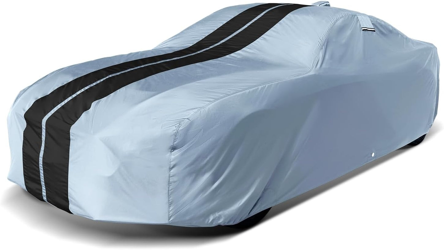iCarCover Custom Car Cover for Pontiac Catalina Safari Wagon (1959-1981) Waterproof All-Weather Rain Snow UV Sun Protector Full Exterior Indoor Outdoor Car Cover (Stripe - Gray/Black)