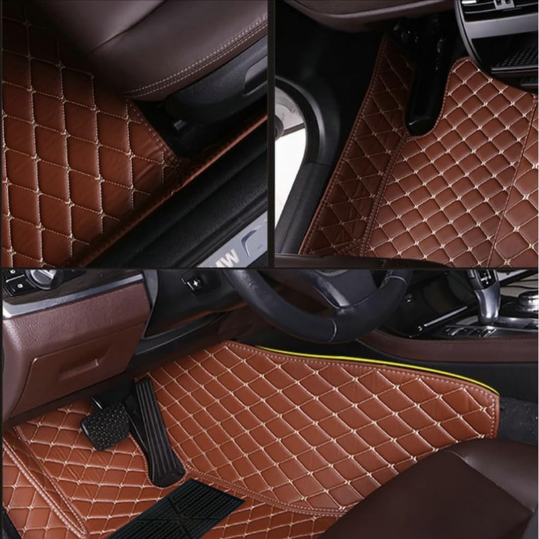 Custom Personalized Floor Mats for Cars，Luxury Full Coverage All Car Floor Mats，Anti-Slip Leather Car Mat Set ，Custom Floor Mats for 99% of Cars, Trucks & SUVs. (Apple Green and Black)