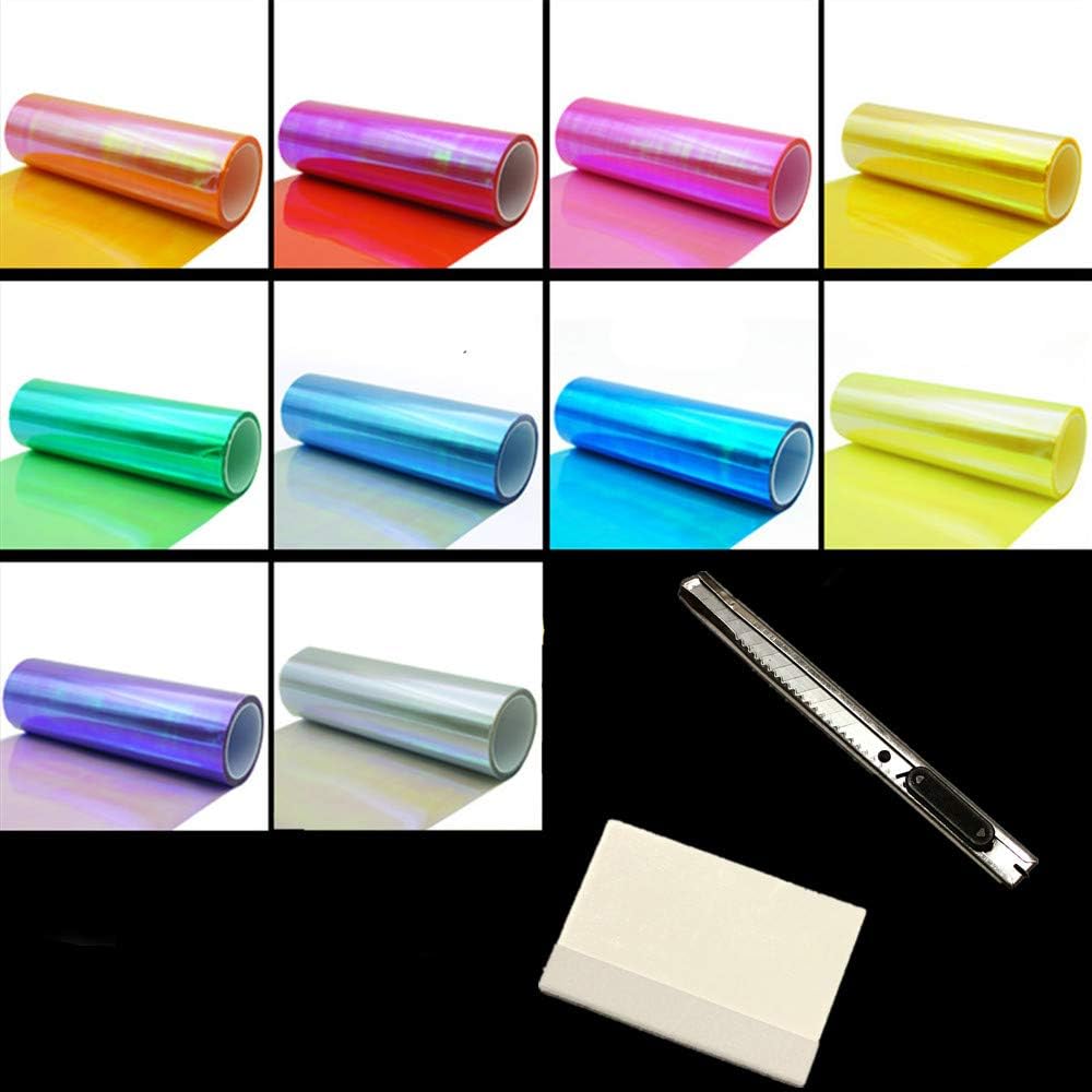 LED LIGHT 12 by 48 inches Self Adhesive Shiny Chameleon Headlights Tail Lights Fog Lights Films,Film Sheet Sticker,Tint Vinyl Film with Gift Knife and Hand Tool (Dark Blue)