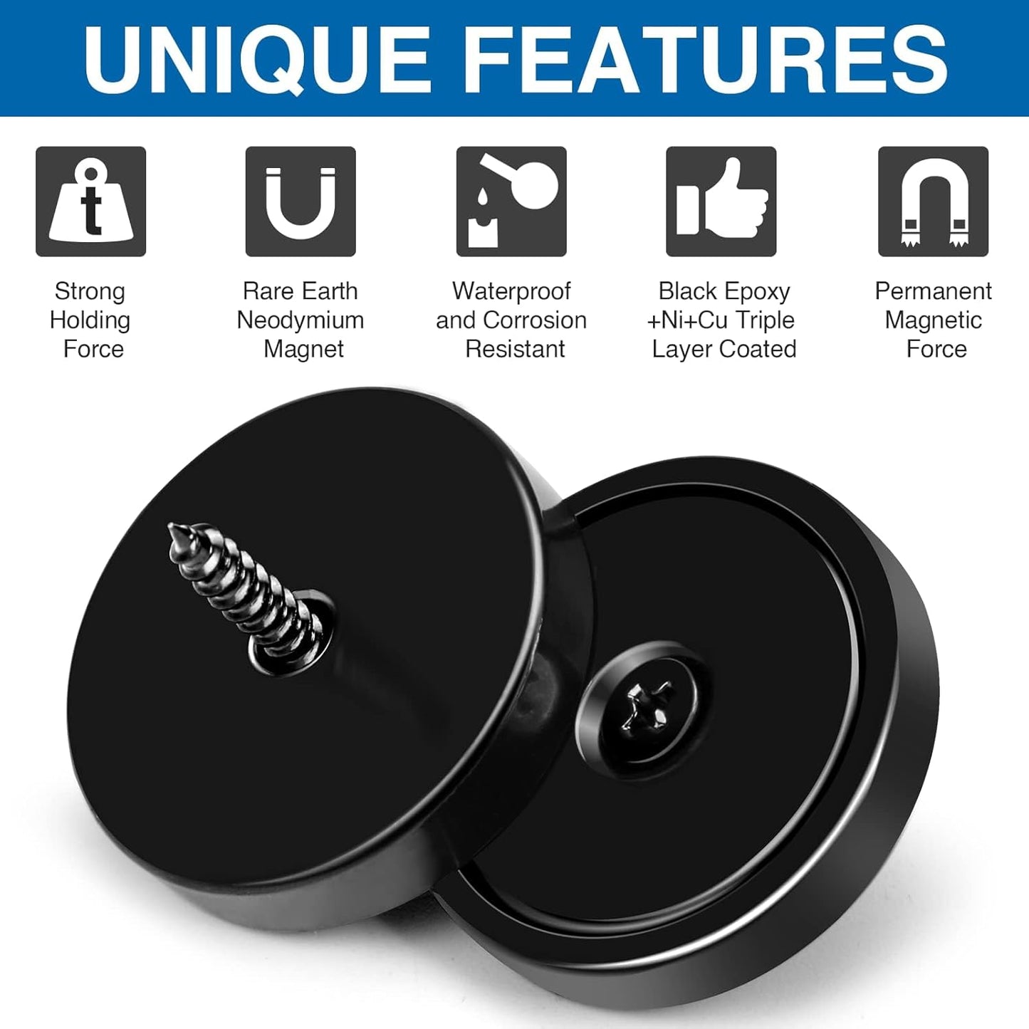 LOVIMAG Magnets,110lb+ Waterproof Super Strong Neodymium Magnet with Hole for Wall Mounting,Strong Rare Earth Cup Magnets with Heavy Duty Countersunk Hole and Screws for Tool Room- Black Pack of 20