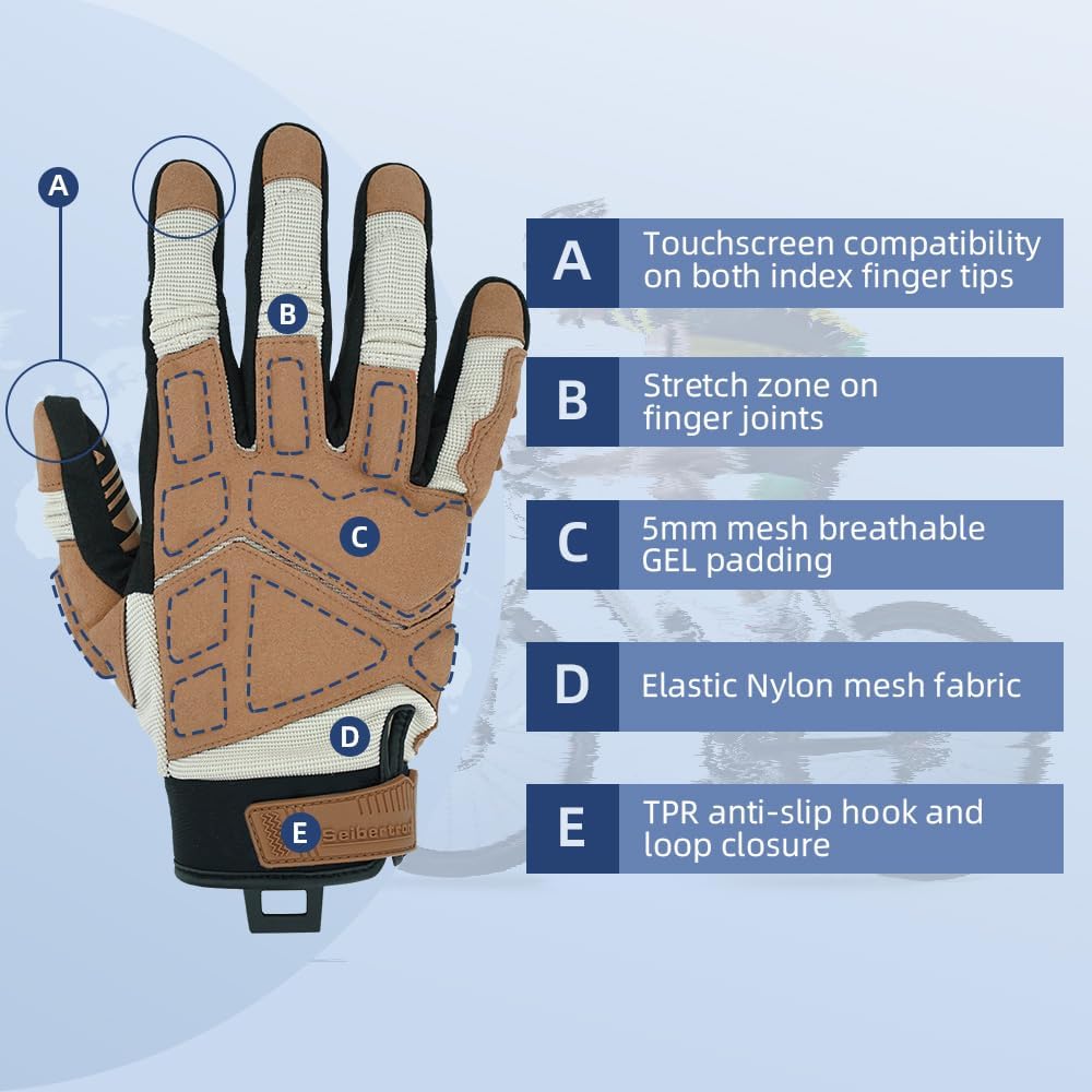 Seibertron SPS Series Touchscreen Motorcycle Motocross BMX ATV MTB Bicycle Cycling Full or Half Finger Gloves Adult and Youth