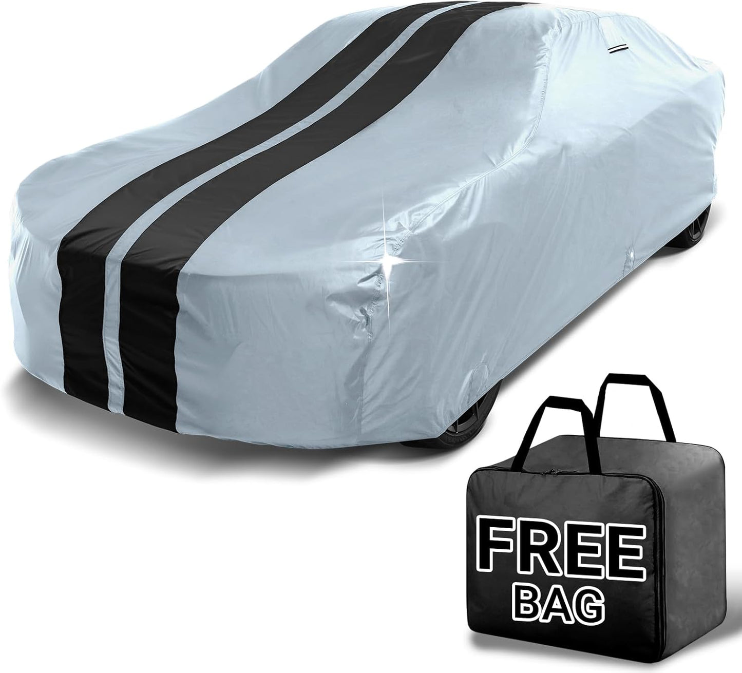 iCarCover Custom Car Cover for Chevy Monte Carlo (1973-1977) Waterproof All Weather Rain Snow UV Sun Protector Full Exterior Indoor Outdoor Car Cover (Stripe - Gray/Black)