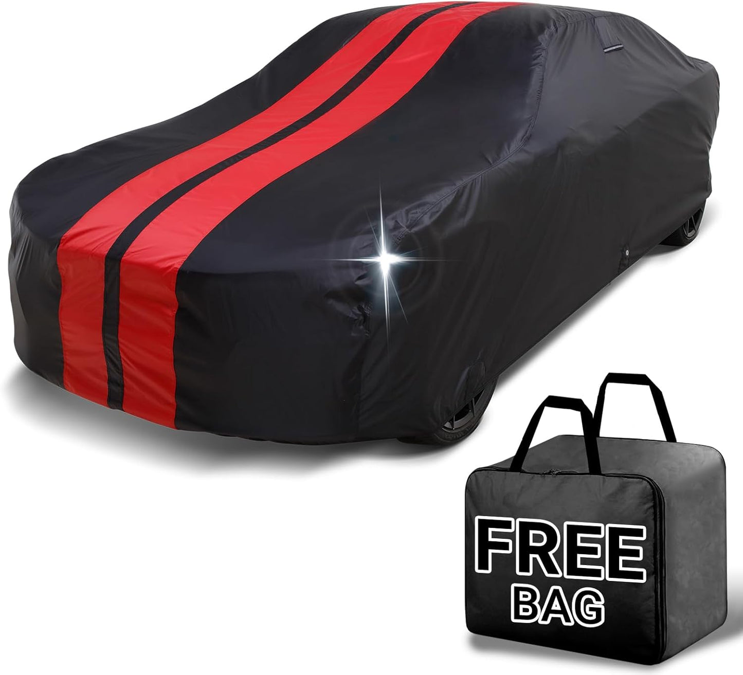 iCarCover Custom Car Cover for Chevy Kingswood (1959-1961) Waterproof All Weather Rain Snow UV Sun Protector Full Exterior Indoor Outdoor Car Cover (Stripe - Black/Red)