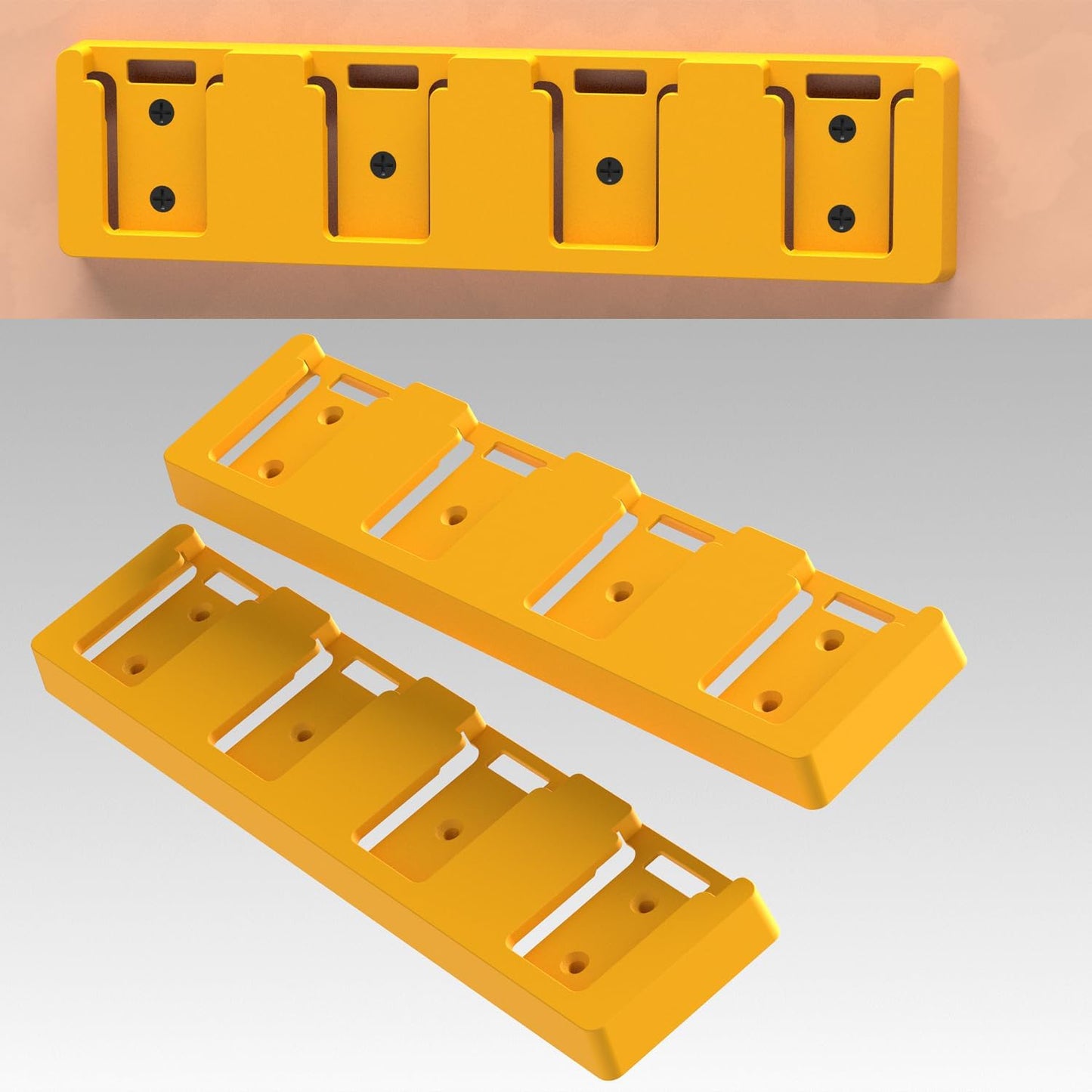 Battery Rack Compatible with DeWalt 20V Battery Holder, Mount 4 Slot Bulk Battery Garage Tool, Tools for Dewallt 20v, Wall Display Hook Holder (Black-4pc)