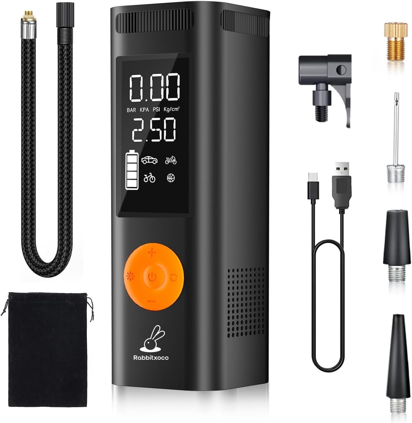 Tire Inflator Portable Air Compressor - 150PSI 4x Faster Portable Tire Inflator for Car - Air Pump For Car Tires with Digital Pressure AutoOff Smart Air Pump Suitable SUV, Bike and More (Orange)
