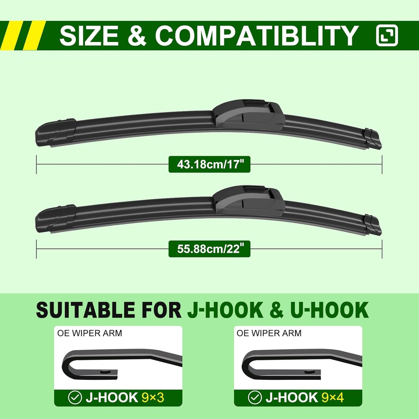 OEM Quality 22in + 17in Premium All-Season Windshield Wiper Blades for Original Equipment Replacement(Set of 2)