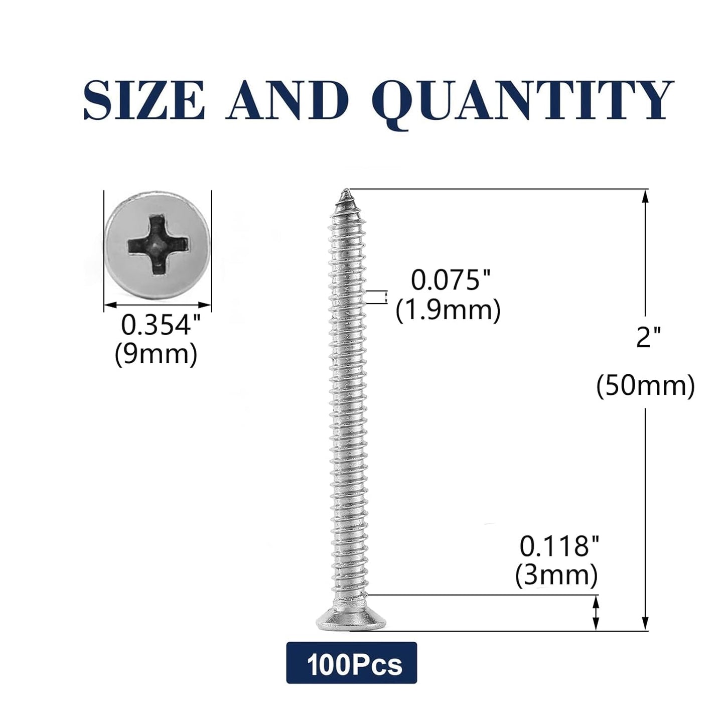 #10 x 2" Wood Screw 100Pcs 18-8 (304) Stainless Steel Screws Flat Head Phillips Fast Self Tapping Drywall Screws by SG TZH