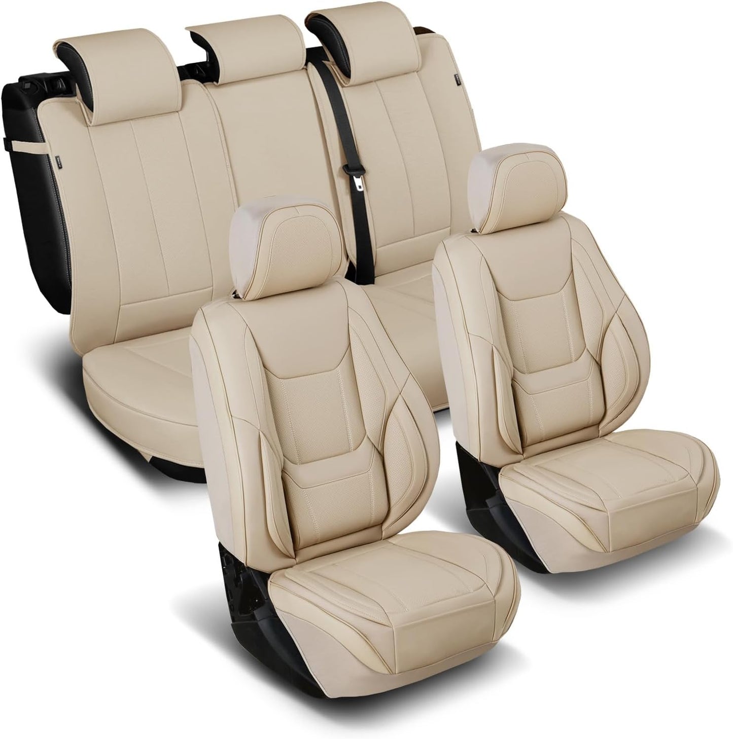 Coverland Custom Car Seat Covers Compatible with 2003-2009 Ram 3500 Quad Cab - Premium Leather Non-Slip Memory Foam Waterproof Custom Interior Protector Full Set-Beige [See Size Chart-Size X139]