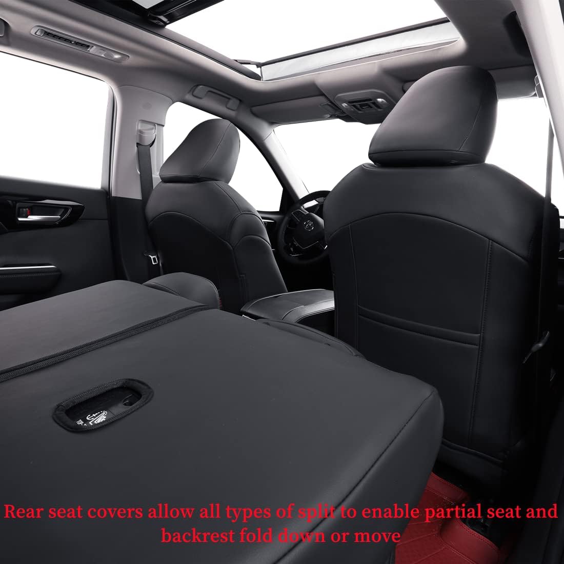 coverdream Custom Seat Covers Compatible with Select Toyota Camry Hybrid XLE,Hybrid XSE 2018 2019 2020 2021 2022 2023 Models - Leatherette (Black/Red,Full Set)