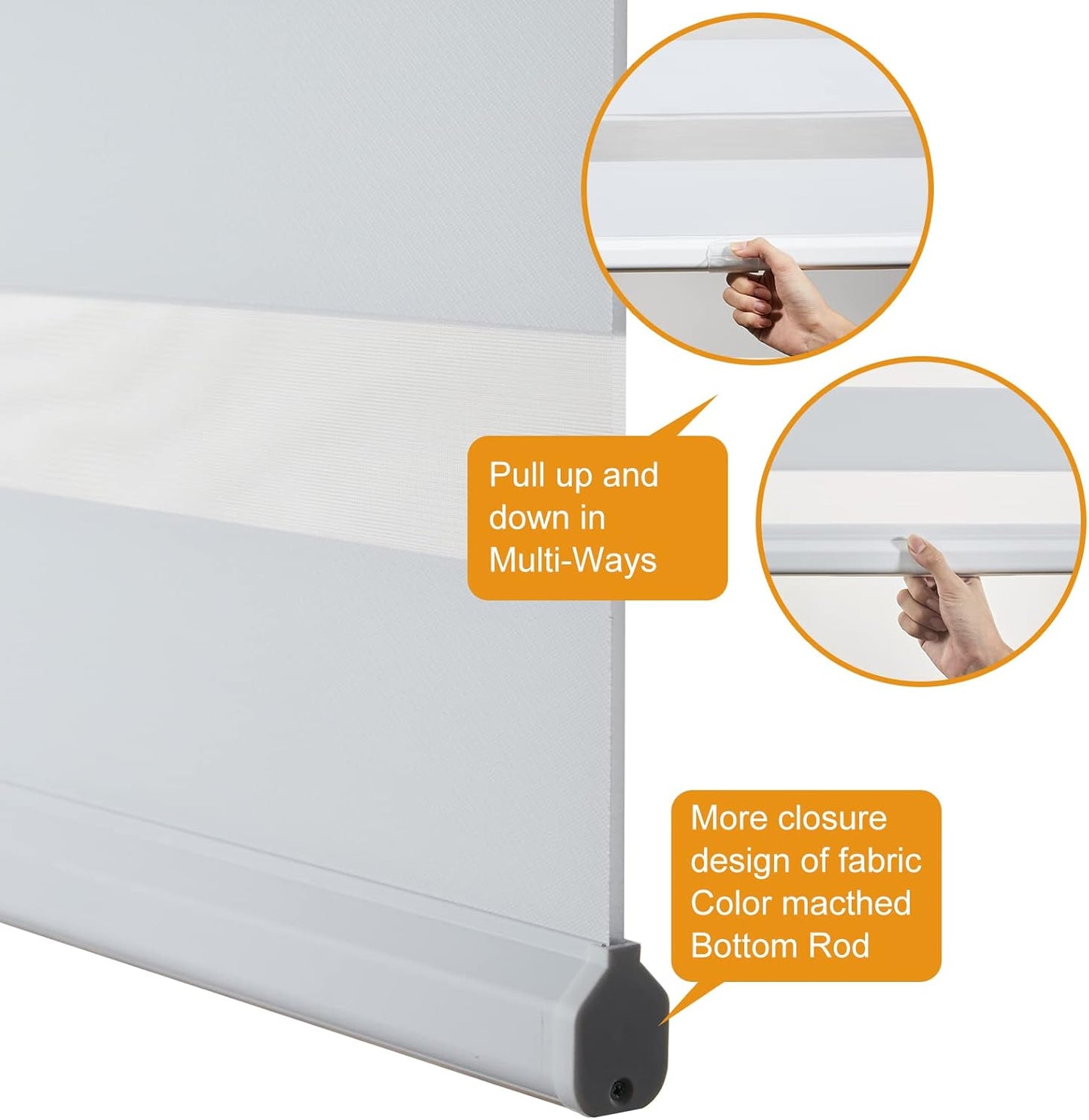 Persilux Cordless Zebra Blinds for Windows Free-Stop Window Blinds (34" W X 64" H, White) Dual Layer Light Control for Day and Night, Light Filtering Sheer Shades for Home, Bedroom, Easy to Install