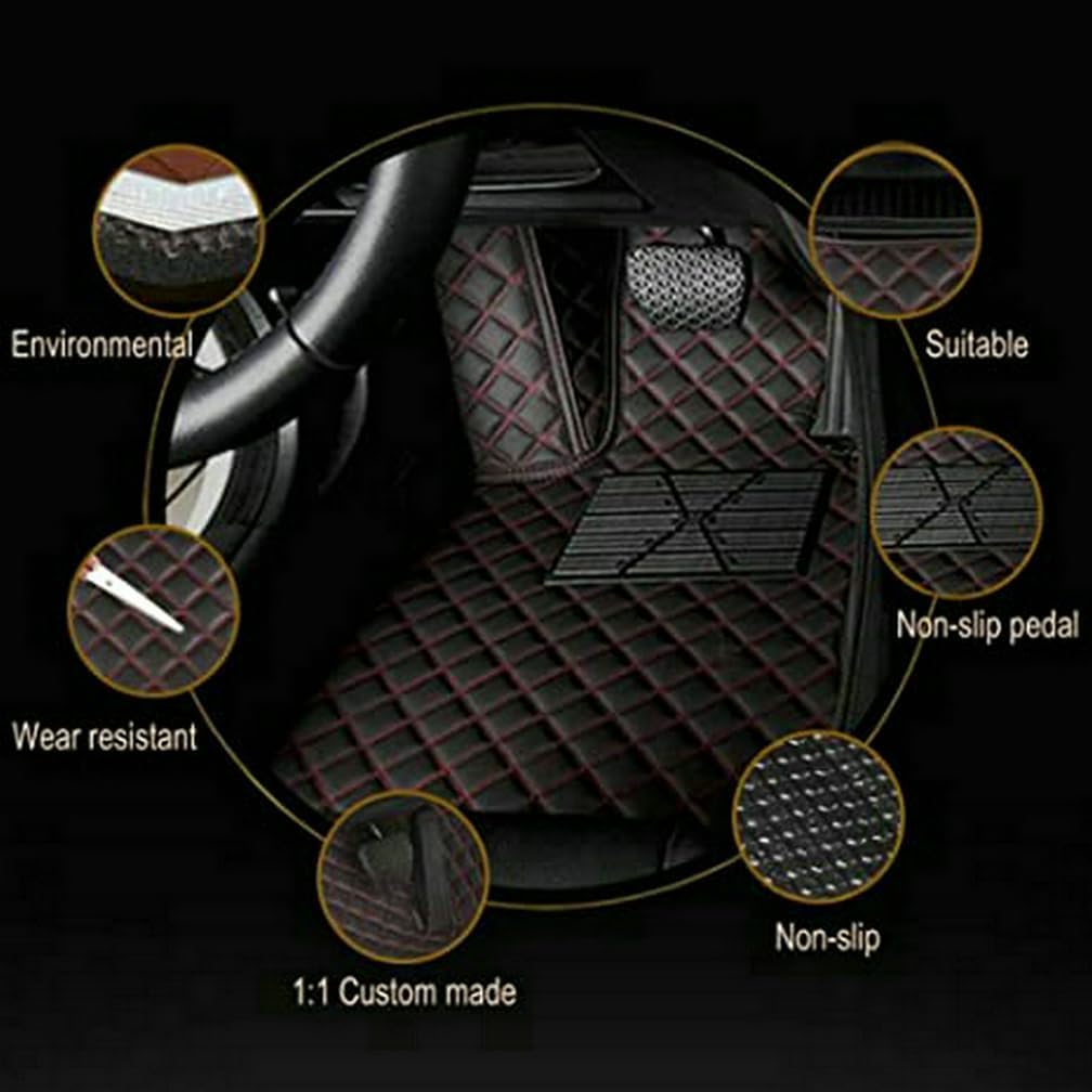 Customized Personalized Car Mats - All Weather Men's and Women's Floor mats Suitable for 99% of vehiclesPads Protection Non-Slip Leather Floor Liners (Blue and Black Beige)
