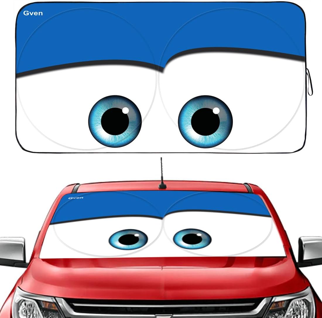 Gven Windshield Sun Shade 2025 Windshield Cover Sun Shade Automotive Interior Sun Protection Front Windshield Car Eyes Sun Visor Protector Blocks UV Rays Keep Your Vehicle Cool (Blue, XL)