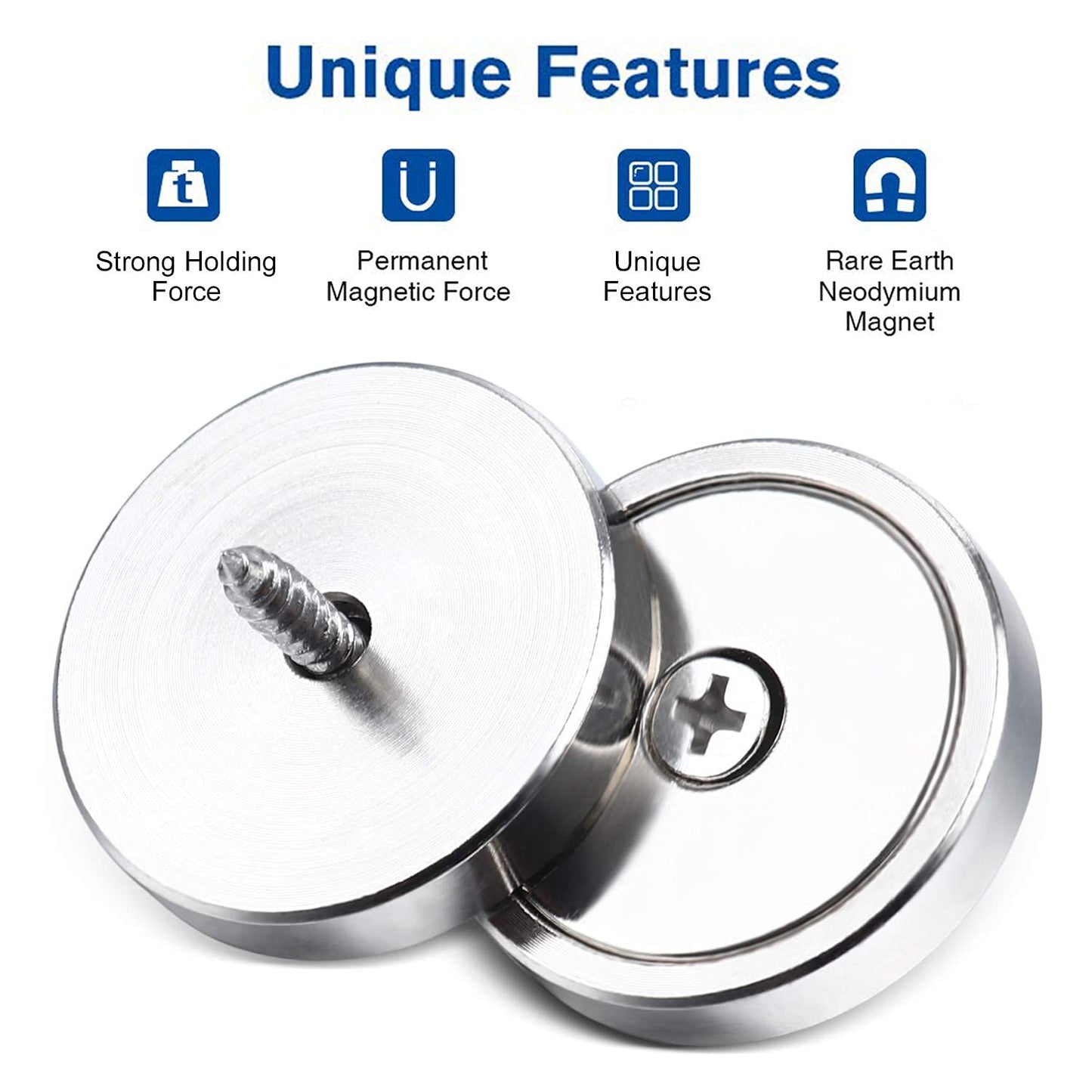 LOVIMAG Neodymium Cup Magnets,110LBS Holding Force Strong Rare Earth Magnets with Heavy Duty Countersunk Hole and Double Sided Adhensive&Stainless Screws for Refrigerator Magnet,Office Etc,Pack of 10