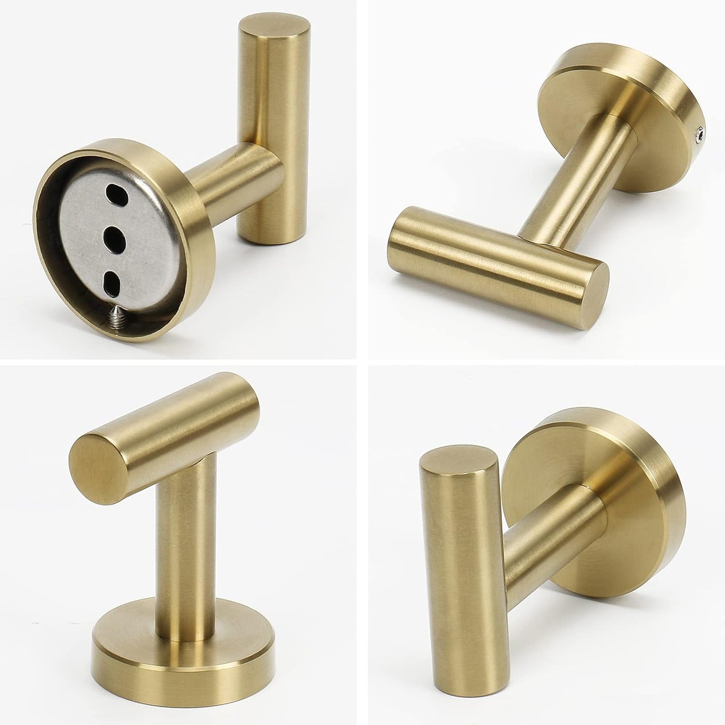 NearMoon Bath Towel Hooks- SUS 304 Stainless Steel Robe Hook Holder, Heavy Duty Coat Hook for Bathroom Livingroom Hotel Kitchen Garage, Wall Mounted (Brushed Gold, 4 Pack)