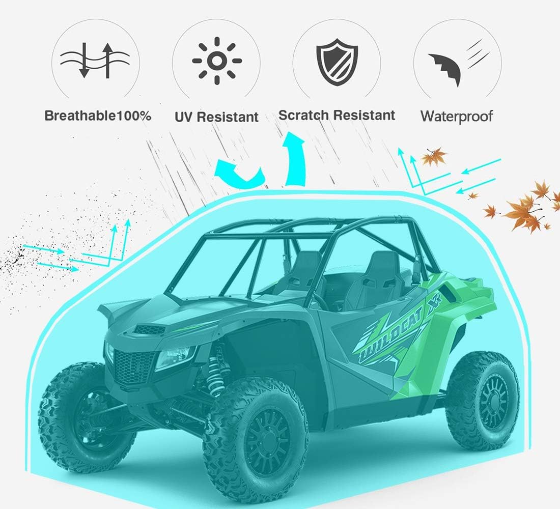 UTV Cover for 2 Seater Black Deluxe Waterproof Oxford Material 114’’x60’’x75’’ Utility Side by Sides Cover (Smaller 2-3 Passenger, Black & Silver)