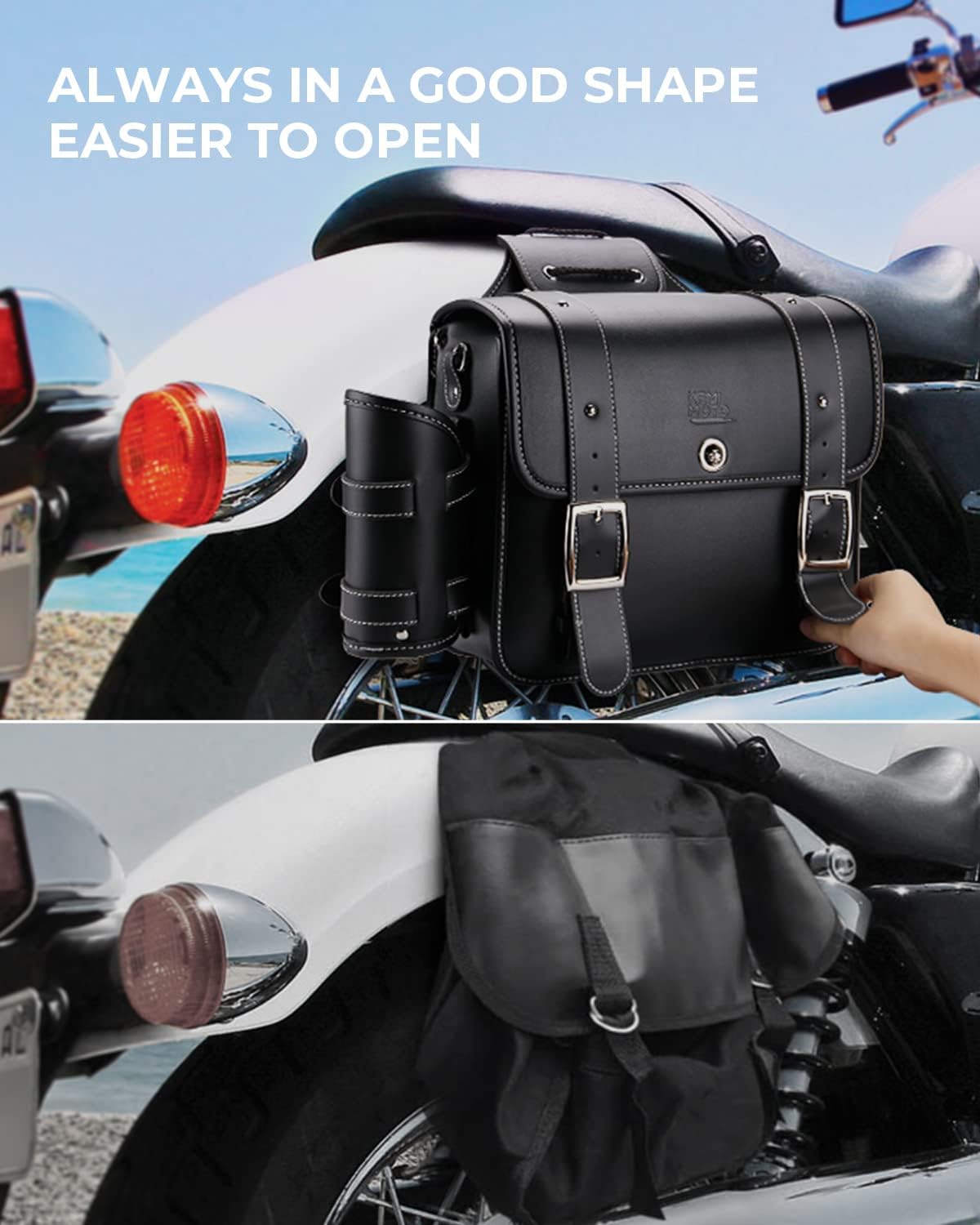 KEMIMOTO Motorcycle Saddlebags Throw Over Saddle bags 20L Faux Leather Side Luggage Bags with cup holder for Sportster Softail Dyna Rebel Shadow Universal Black