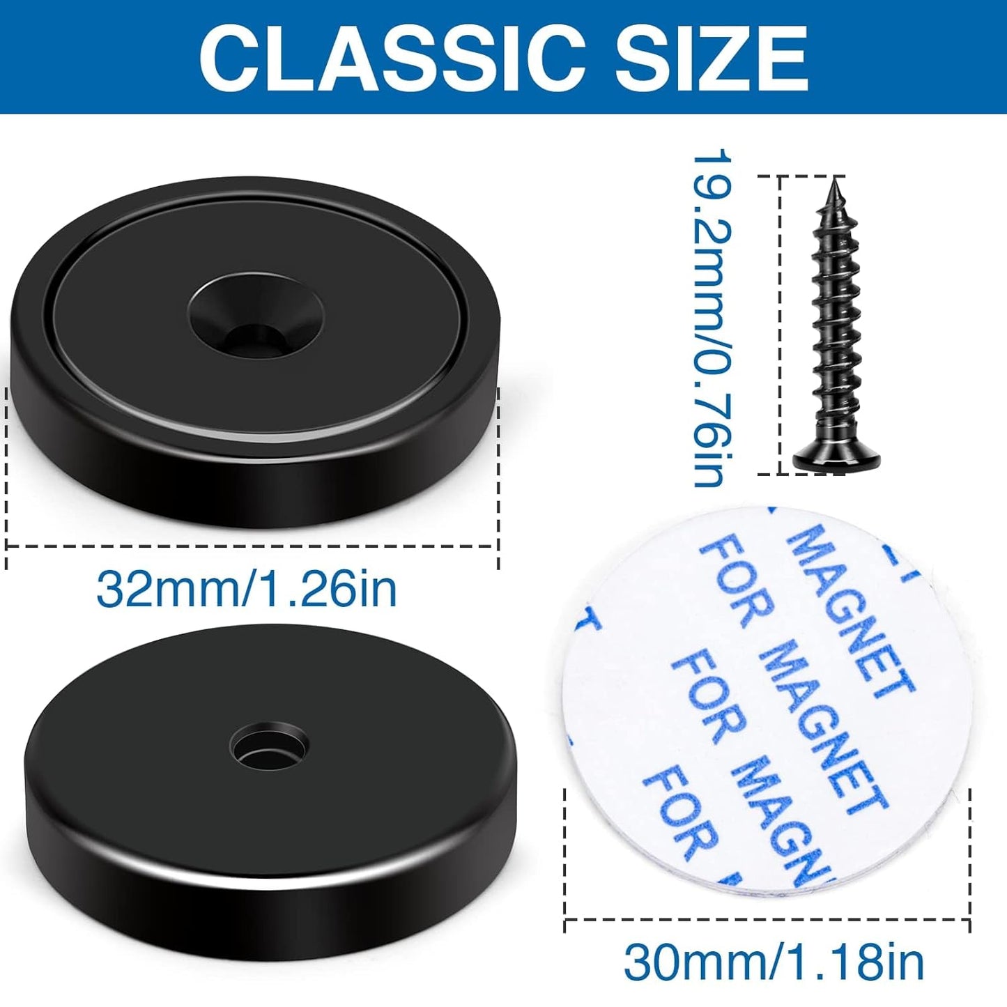 LOVIMAG Magnets,110lb+ Waterproof Super Strong Neodymium Magnet with Hole for Wall Mounting,Strong Rare Earth Cup Magnets with Heavy Duty Countersunk Hole and Screws for Tool Room- Black Pack of 20