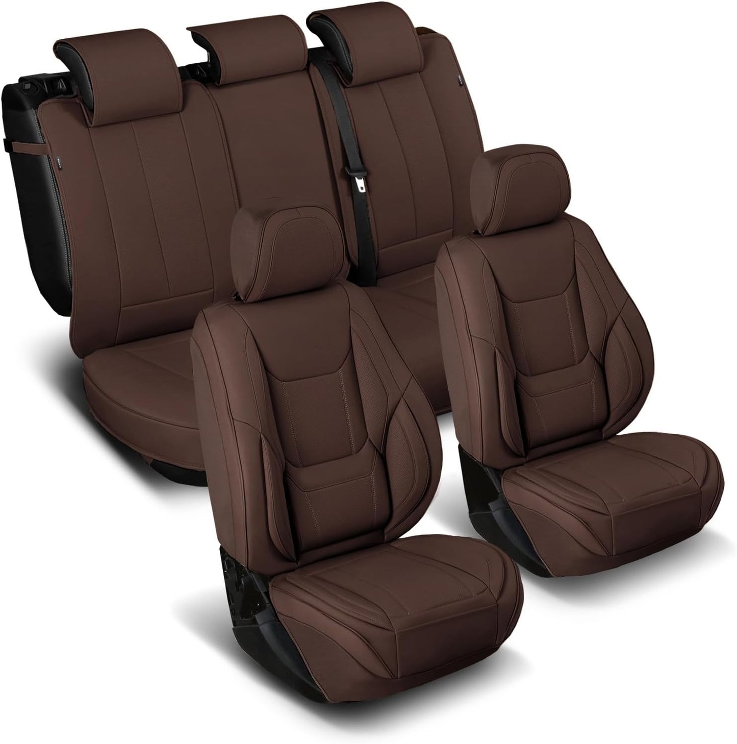Coverland Custom Car Seat Covers Compatible with 2007-2014 Sierra 2500HD Extended Cab - Premium Leather Non-Slip Waterproof Cover Interior Protector Full Set-Dark Brown [See Size Chart-Size X114]