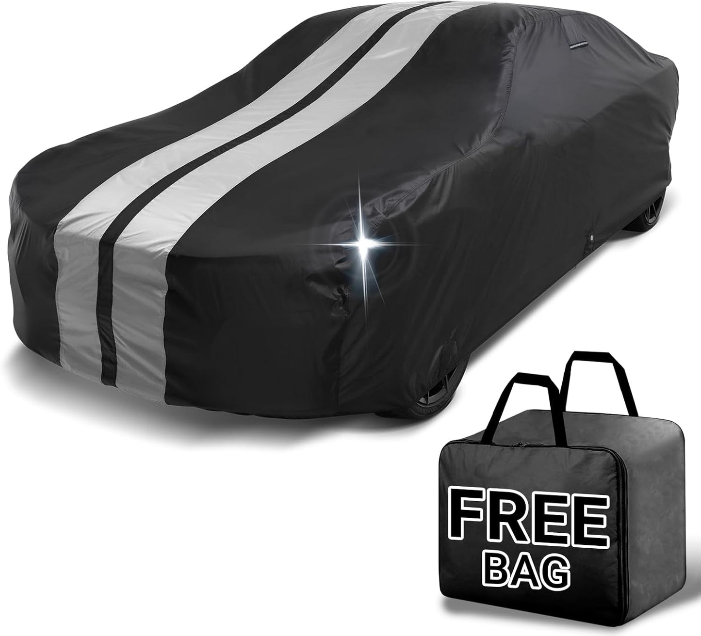 iCarCover Custom Car Cover for Chevy Chevelle Wagon (1964-1967) Waterproof All Weather Rain Snow UV Sun Protector Full Exterior Indoor Outdoor Car Cover (Stripe - Black/Gray)