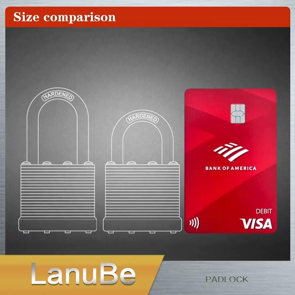LanuBe Lock Laminated keyed Padlock (1-9/16", 40mm), keyed Alike Locks, Long Shackle,Marked Black Plastic Hoop, Pack of 12