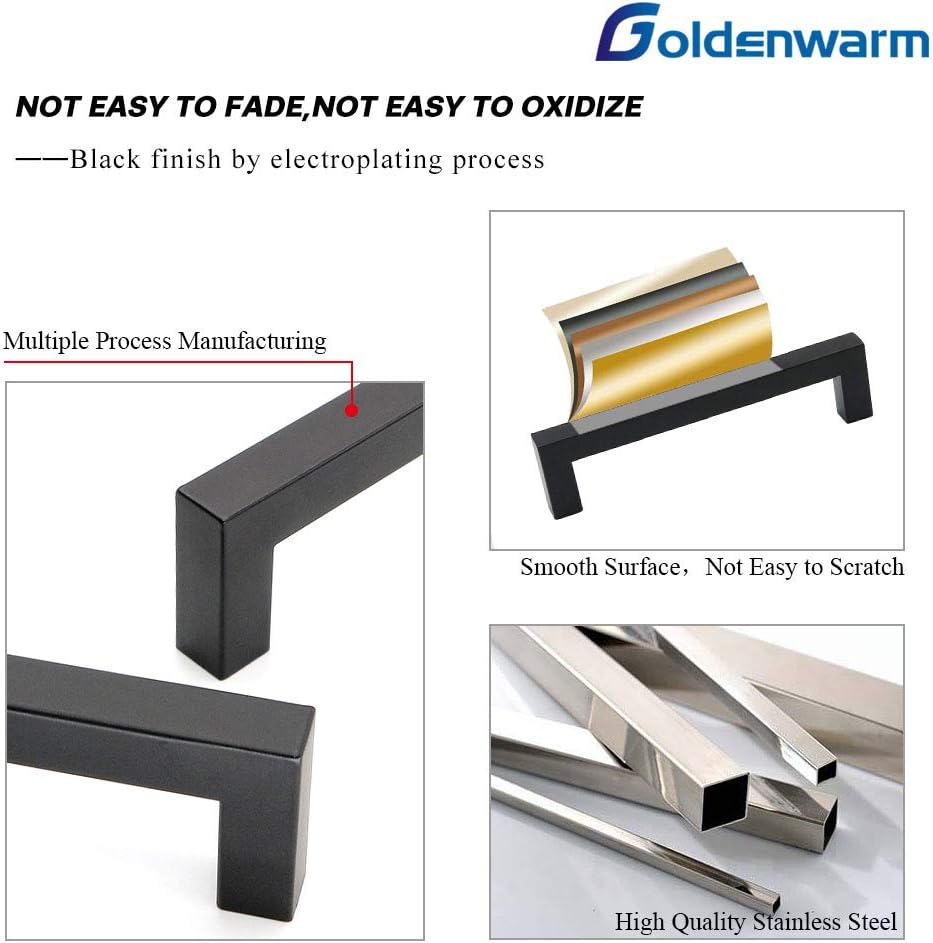 goldenwarm 15 Pack Black Cabinet Knobs Kitchen Cabinet Handles Stainless Steel Cabinet Hardware Black Knobs Handles Pulls for Bathroom Cabinets and Cupboard, 2in(50mm) Overall Length