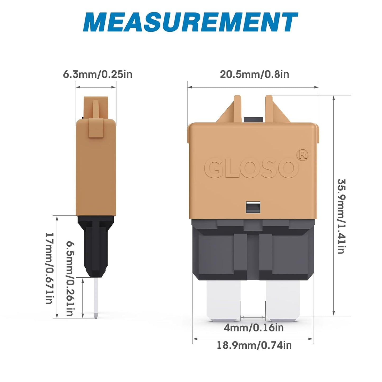 GLOSO Circuit Breakers E39 Manual (T3) Reset Low Profile ATC/ATO (7.5A - 25 Pack)