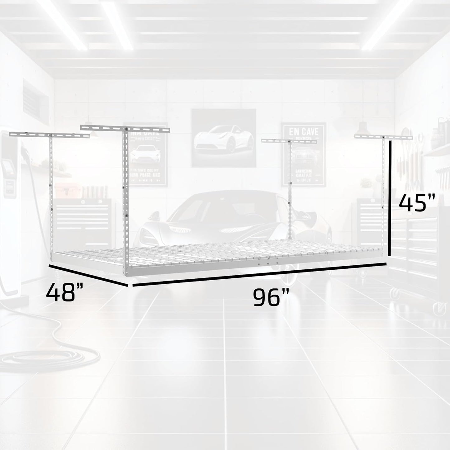 2-Pack 4 x 8 MonsterRax Overhead Garage Storage Rack, Ceiling Racks for Garage, Organization Shelving, Adjustable Hanging Shelf, White, 24"-45" Height Adjustment,