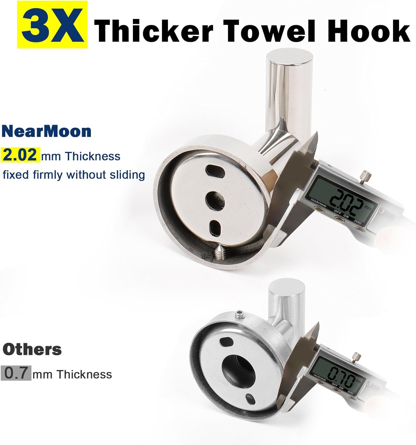 NearMoon Bath Towel Hooks- SUS 304 Stainless Steel Robe Hook Holder, Heavy Duty Coat Hook for Bathroom Livingroom Hotel Kitchen Garage, Wall Mounted (Chrome Finish, 3 Pack)