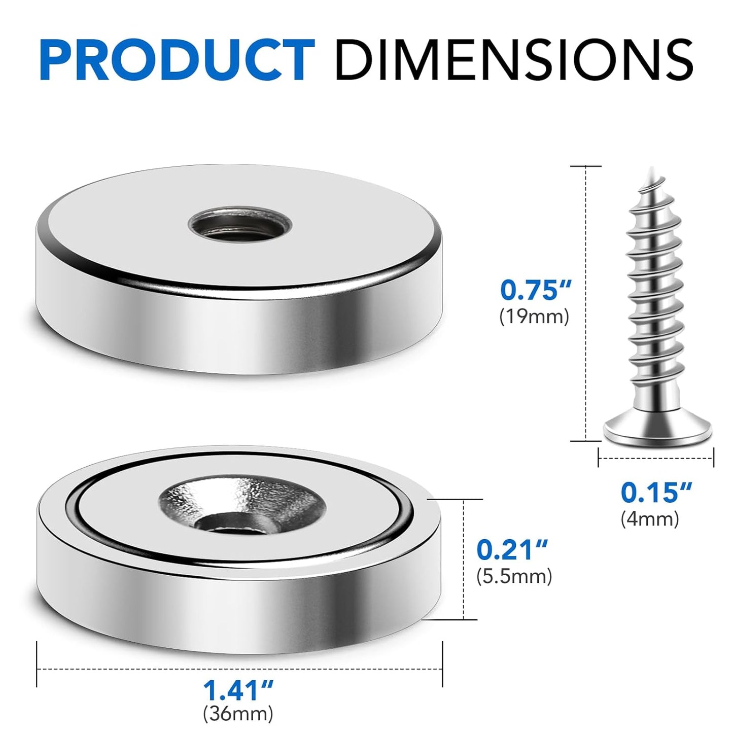 MIKEDE Magnets, 150LB Neodymium Cup Magnets with Super Strong Magnetic Attraction, Heavy Duty Pot Magnet with Hole for Mounting, Rare Earth Magnet with Screw for Hanging, Office, Craft - 6 Pack
