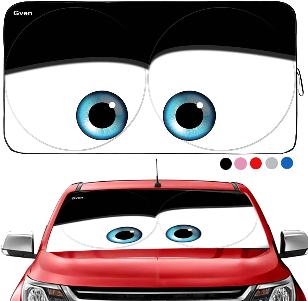 Gven- The Original Patented Car Eyes Windshield Sun Shade 2025 Windshield Cover Automotive Interior Sun Protection Front Windshield Sun Visor Protector Blocks UV Rays Keep Your Vehicle Cool (Black, S)