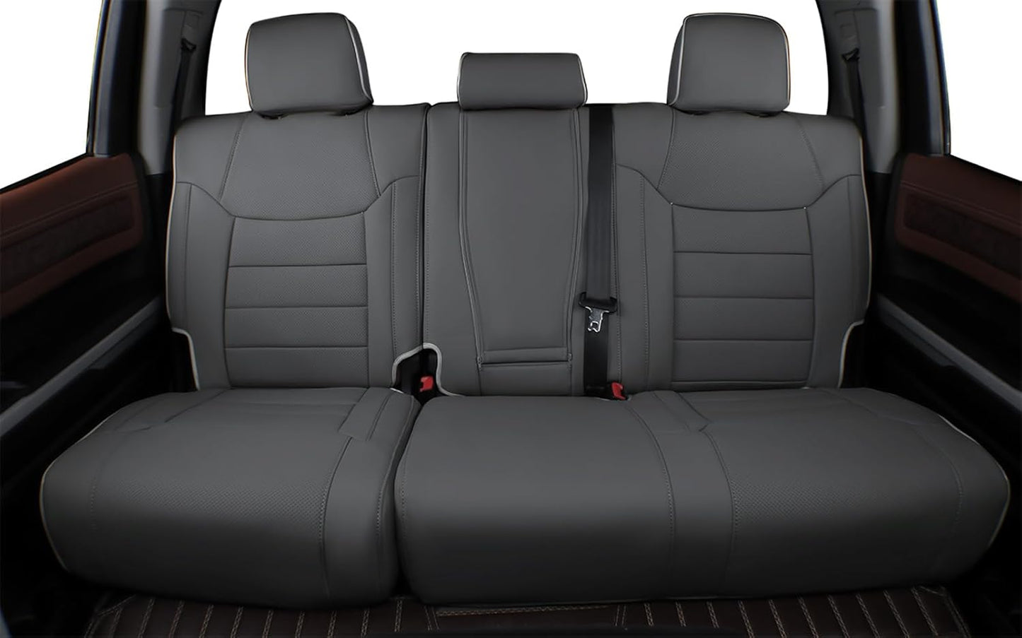 EKR Custom Fit Tacoma Rear Car Seat Covers for Select Toyota Tacoma 2016 2017 2018 2019 2020 2021 2022 2023 Double Cab/Crew Cab - Second Row Only,Leather (Black with Red Trim)