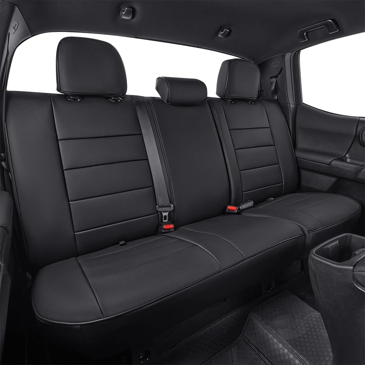 EKR Custom Fit Tacoma Rear Car Seat Covers for Select Toyota Tacoma 2016 2017 2018 2019 2020 2021 2022 2023 Access Cab - Second Row Only,Leather (Black)