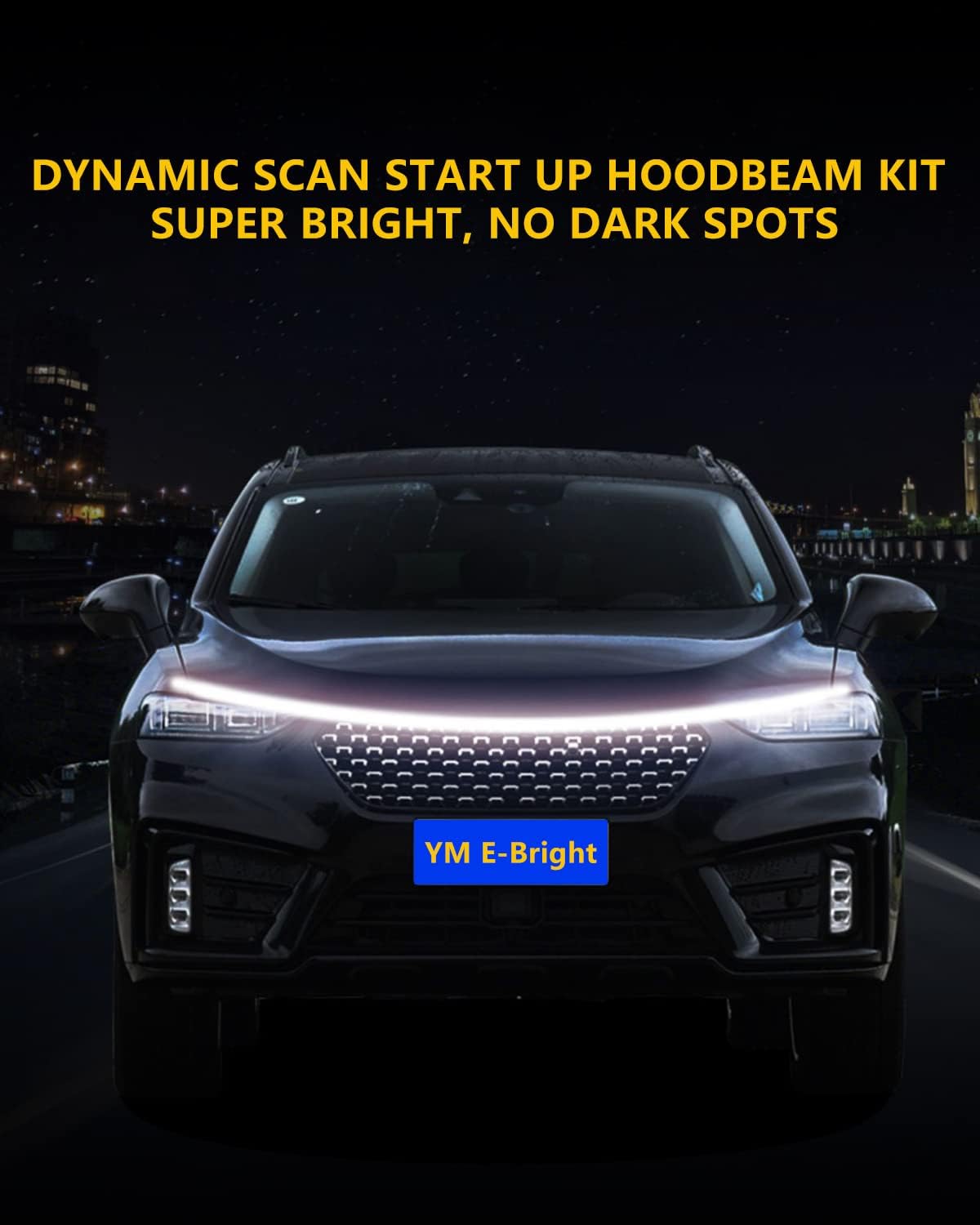 YM E-Bright Led Hood Light Strip Exterior Led Strip Lights for Cars Waterproof Flexible DRL Dynamic Scan Start Up Hoodbeam Kit Daytime Running Light for Car,Truck,SUV,12V 70inch White,1 Set