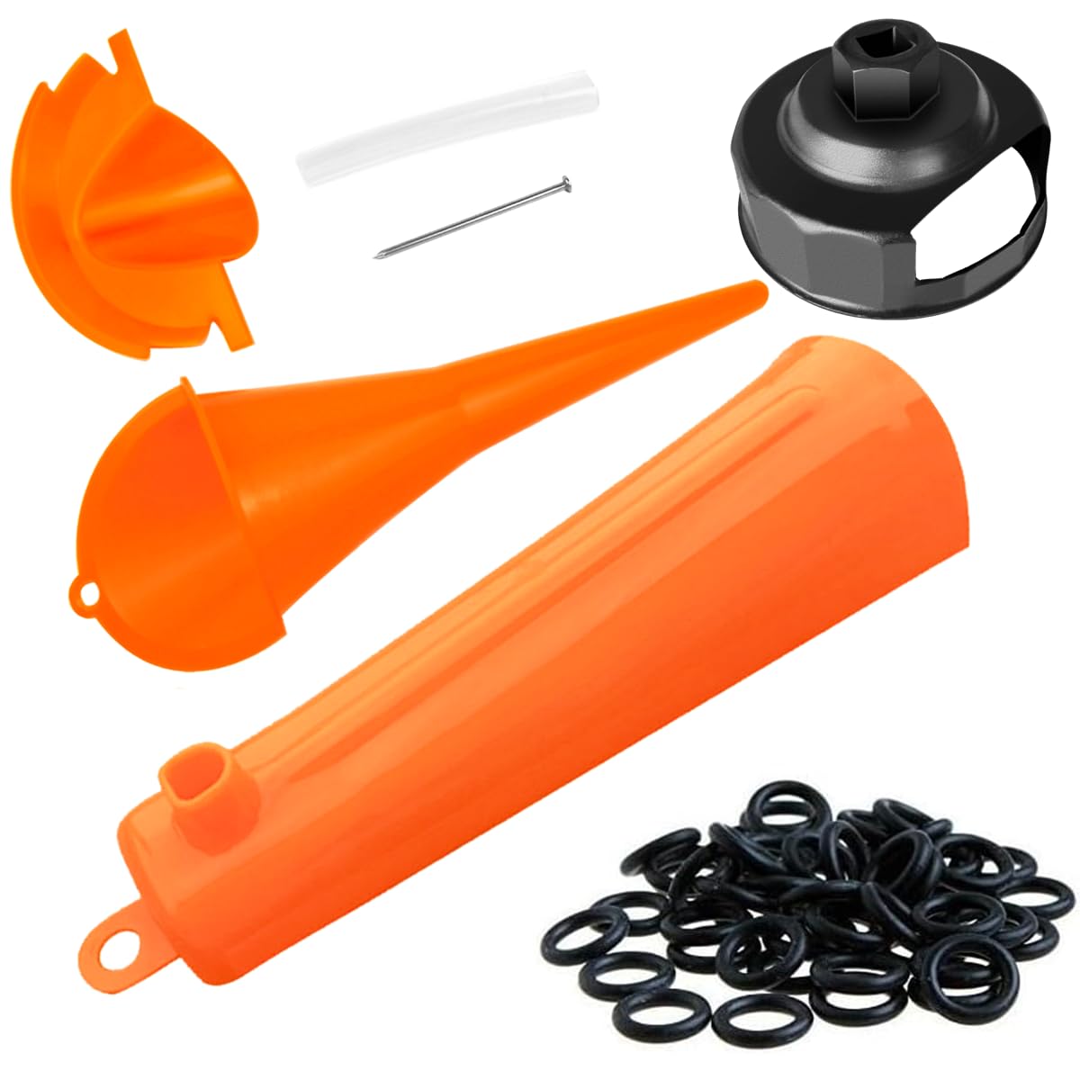 Oil Change Kit for Harley Tool, Oil Filter Wrench, Oil Funnels Set, Motorcycle Primary Case Oil Funnel, 50PCS 11105 Drain Plug O-Ring for Harley Davidson Accessories