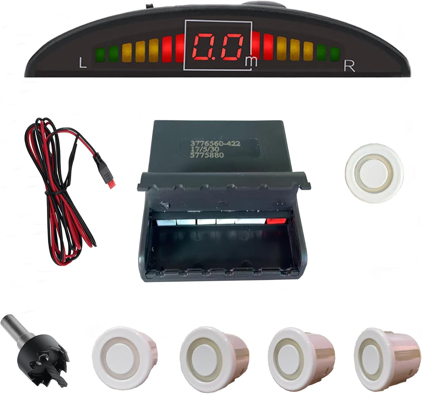 Pickup Truck Backup Radar System - Four 5.95m Sensors for Rear Installation, Compatible with Front Bumper Mounting - Enhance Safety & Visibility（White）