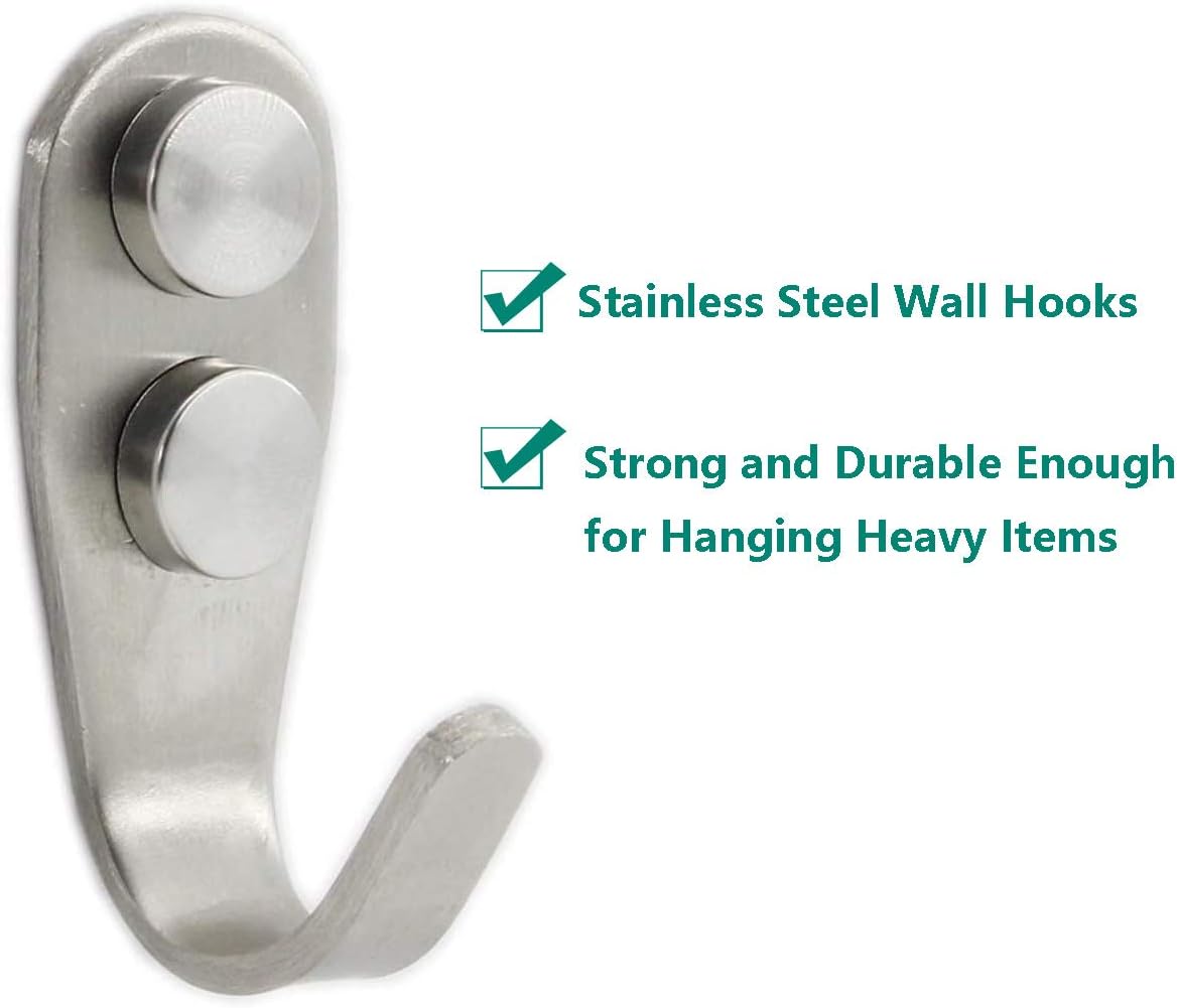 Stainless Steel Coat Hooks, Heavy Duty Metal Wall Mounted Hanger Hooks for Hanging Towels, Keys, Hats - Indoor and Outdoor Use - 8 Pack with Screws