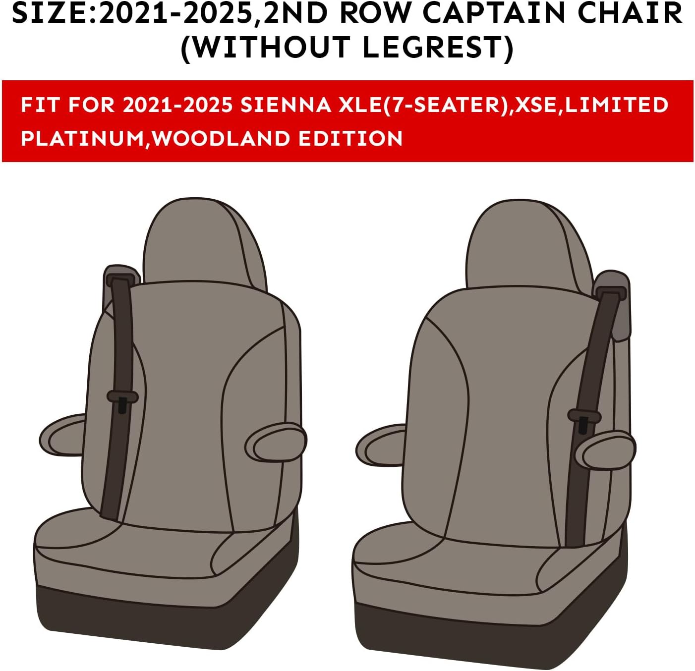 EKR Sienna Seat Covers for 2021-2025 Toyota Sienna XLE,XSE,Limited,Platinum,7 Seats,2nd Row Captain Chairs W/NO Legrest,Waterproof Seat Covers Full Set for Cars,Car Seat Protectors -Leather(Black)