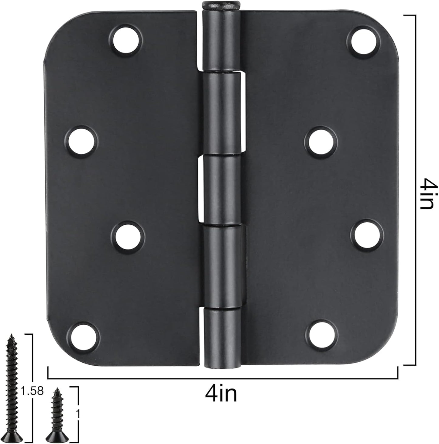 4 in x 4" Black Door Hinges 12 Pack Matte Black Door Hinges 4 Inch Exterior Interior Door Hinge for Doors,Standard,Stall,Back,Heavy Duty Hollow Core,Front Door Hardware Black 5/8" Radius Round Hinge