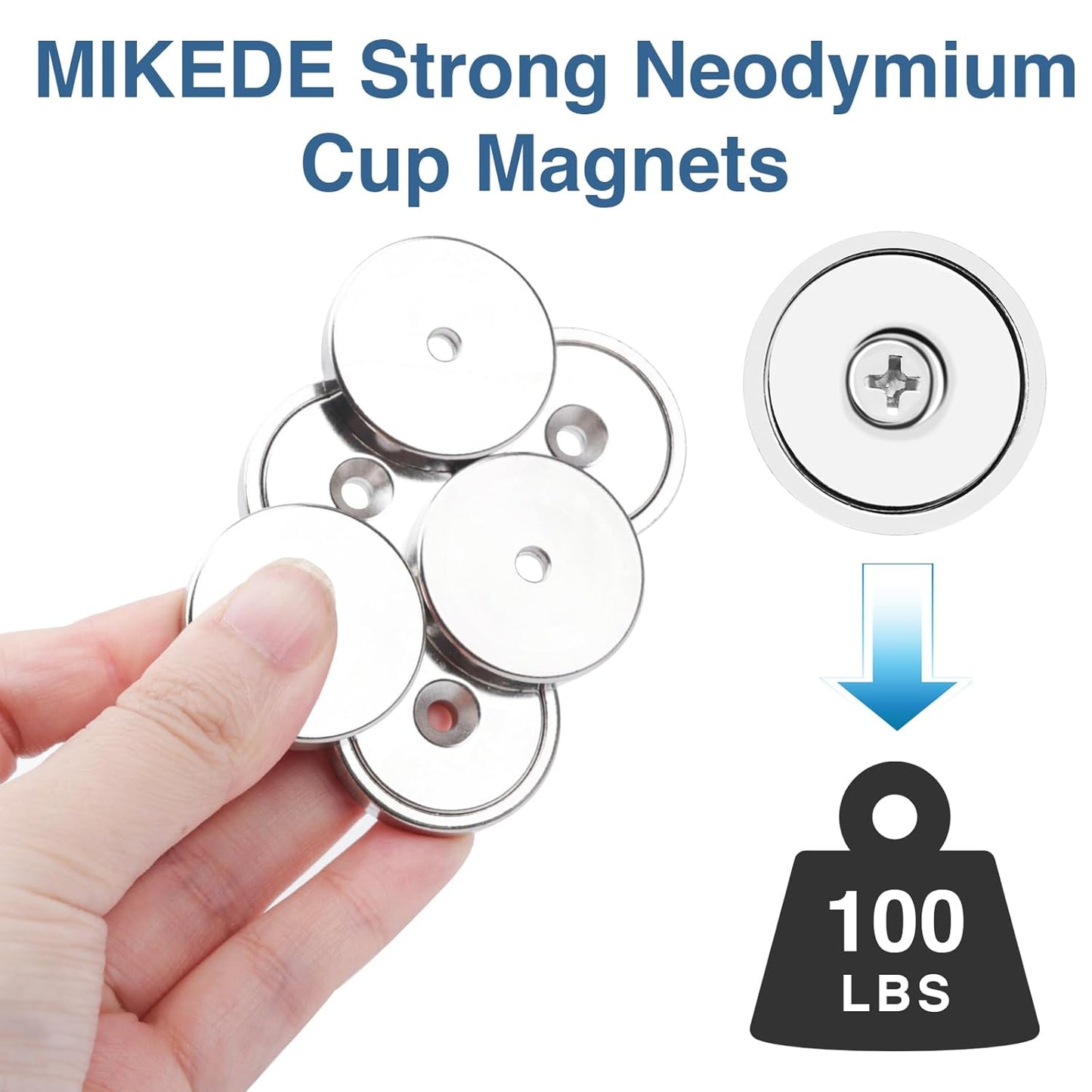 MIKEDE Strong Magnets with Hole, 100LB+ Heavy Duty Neodymium Cup Magnets with Stainless Screw for Wall Mounting, Rare Earth Magnet Round Base Cup Magnet, 1.26" D x 0.2" H, Pack of 6
