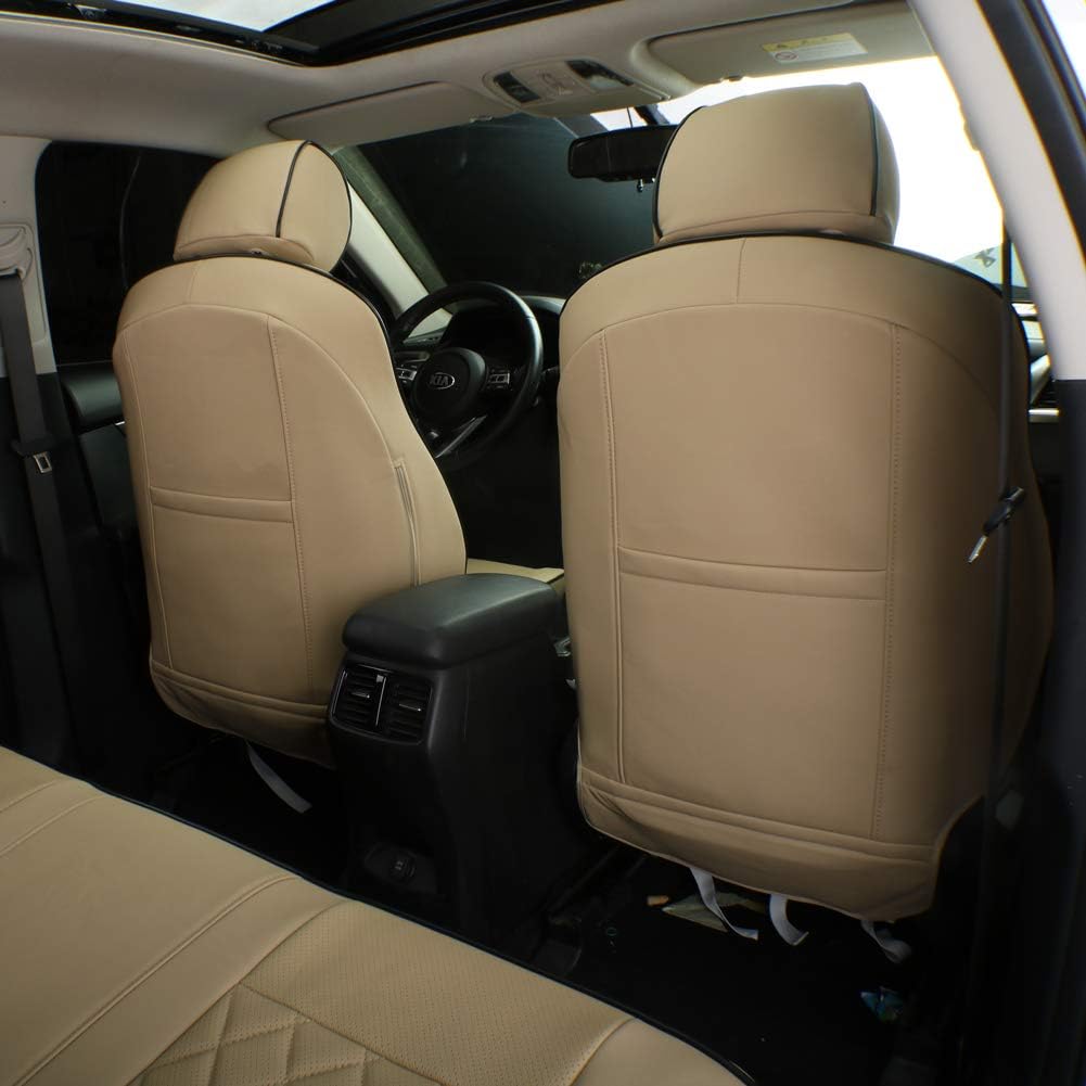 EKR Sportage Seat Covers Custom Fit for KIA Sportage S,EX,LX,SX,SX Turbo 2017 2018 2019 2020 2021 2022 Leather Car Seat Cover Full Set - Faux Leather (Beige)