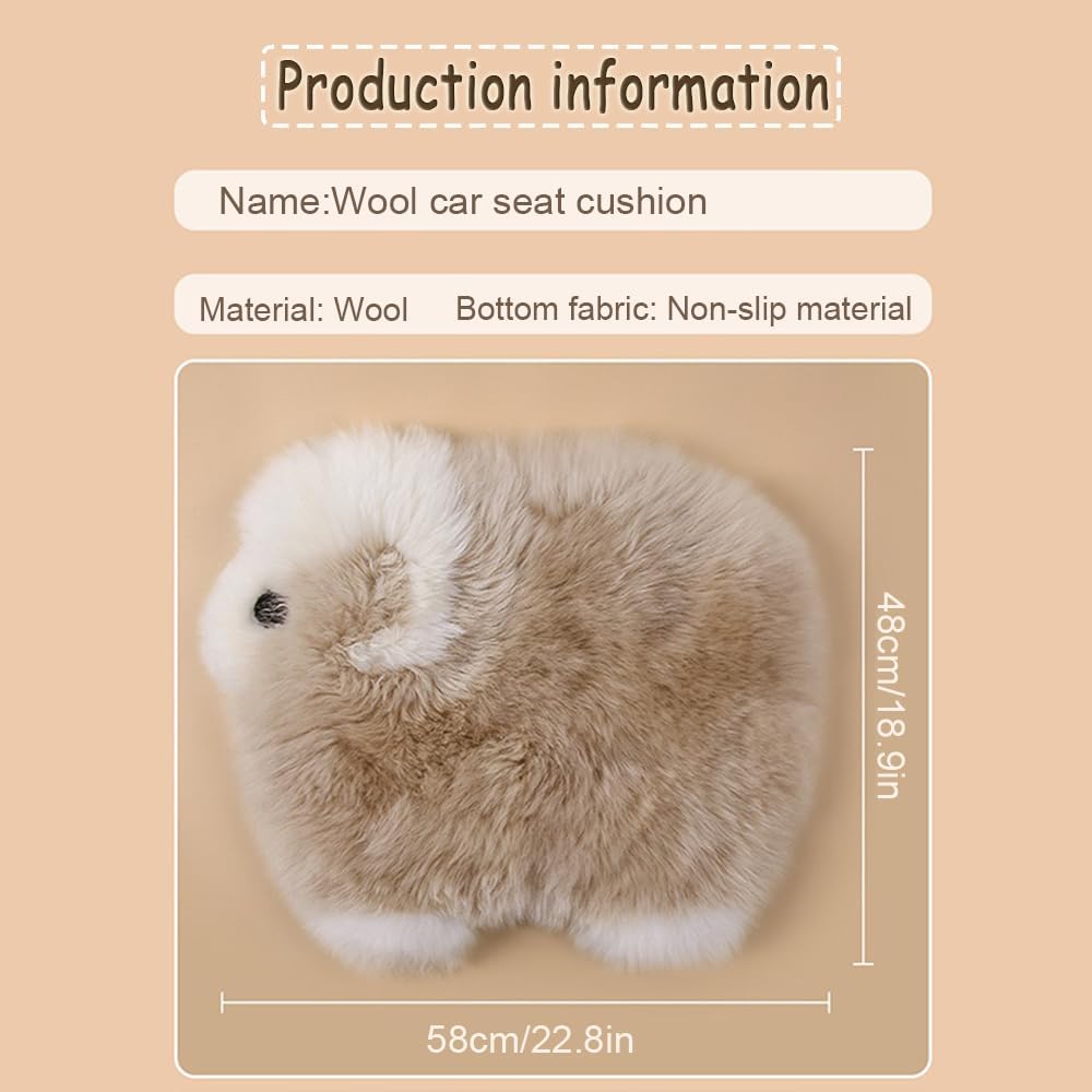 Genuine Wool Car Seat Cushion Comfort Style，Adorable Sheep Shaped Cushion for Car Seats & Chairs Natural Cute Wool Seat Soft Cover Universal Fit (1PC) (Dark Brwon)
